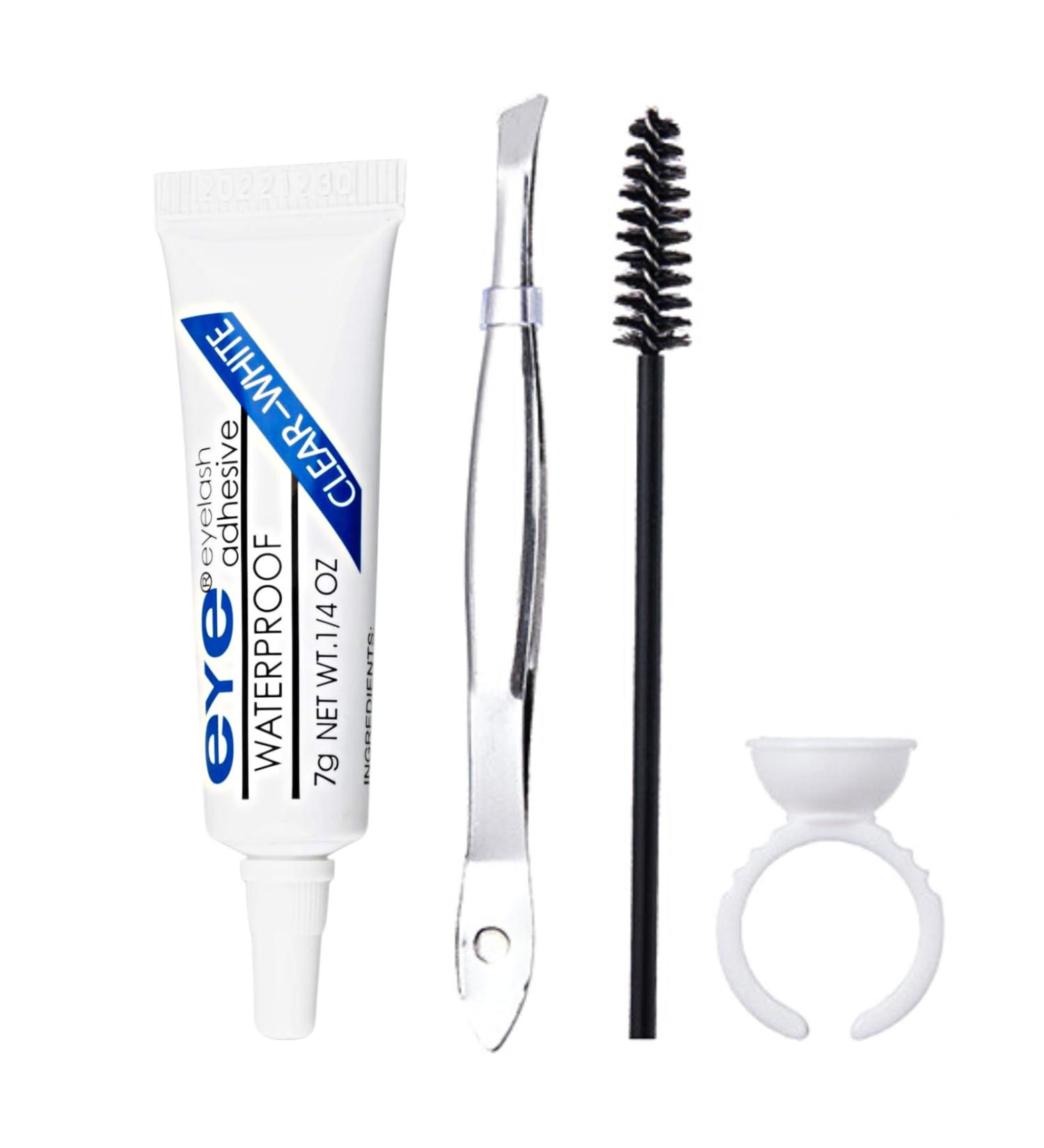 Clear Eyelash Extension Kit with Fast Drying Glue - Waterproof & Strong Hold - Includes Tweezer, Brush, and Glue Ring - 7g - Buy Online on SooperMarket.com