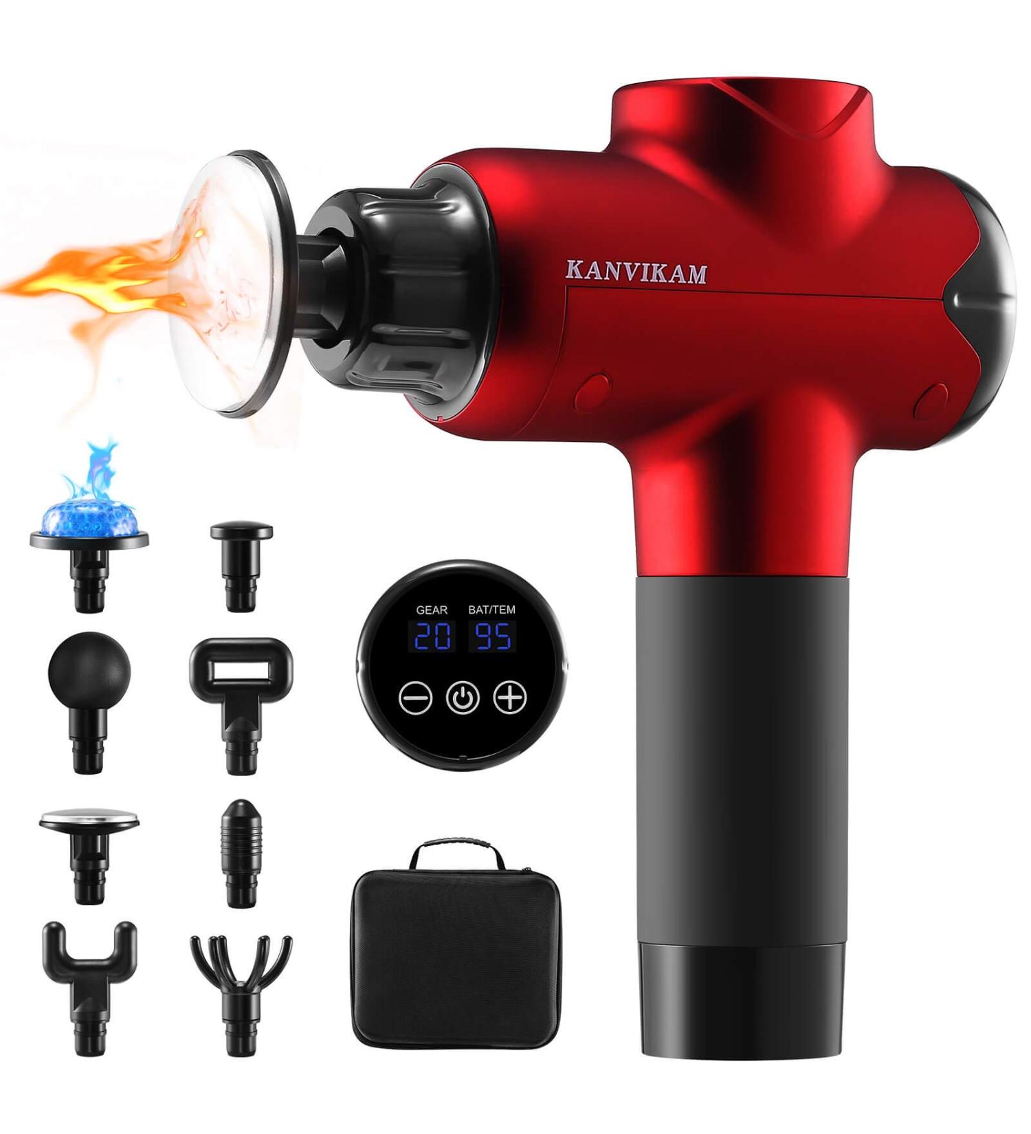 Deep Tissue Heated Massage Gun with Adjustable Temperature and 20 Speeds - Muscle Massager for Post-Workout Pain Relief in Gym, Home, Outdoors - Red - Buy Online on SooperMarket.com