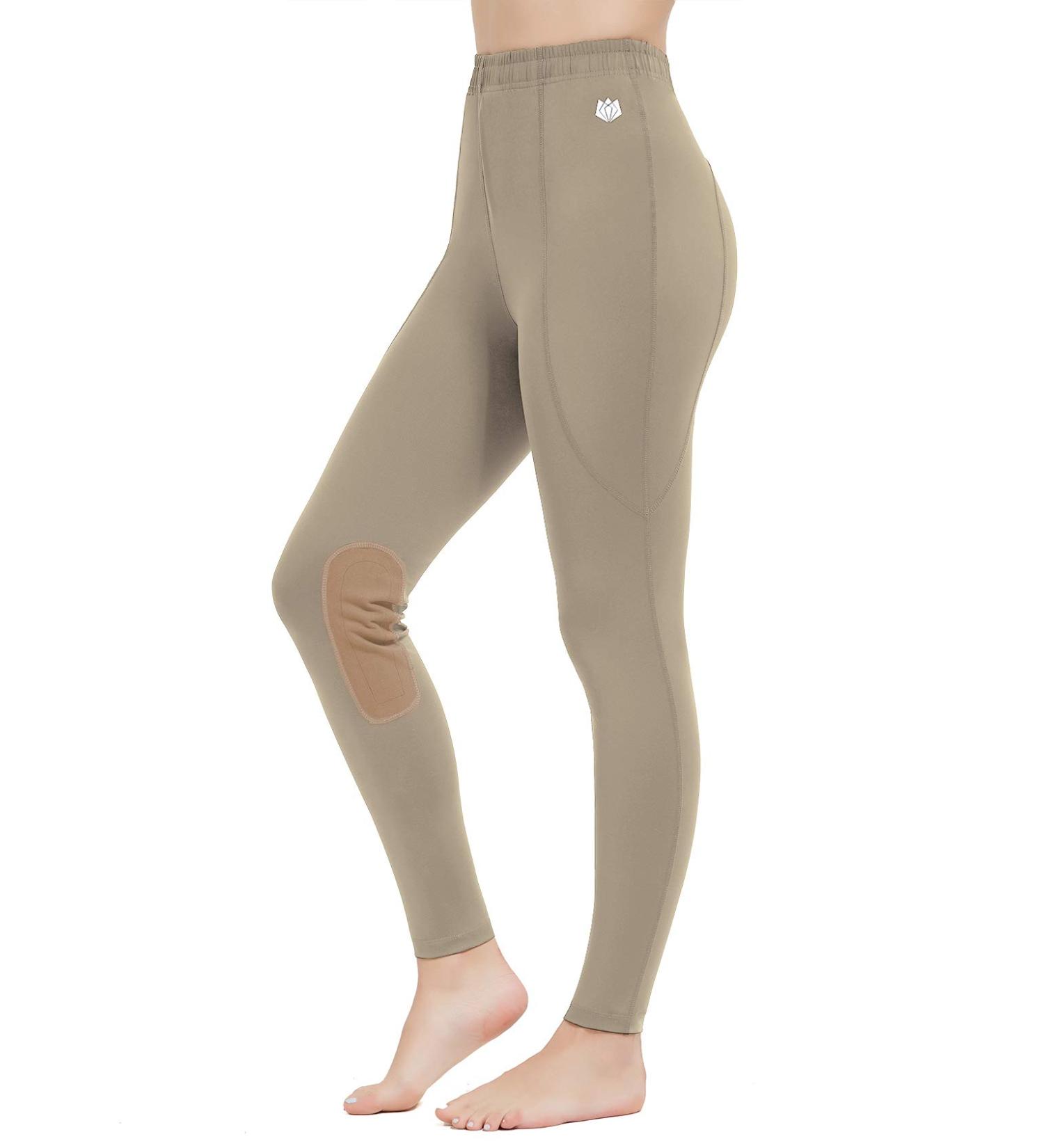 FitsT4 Kids Performance Riding Tights - Flex Knee Patch Breeches for Girls in Khaki (Large) - Buy Online on SooperMarket.com