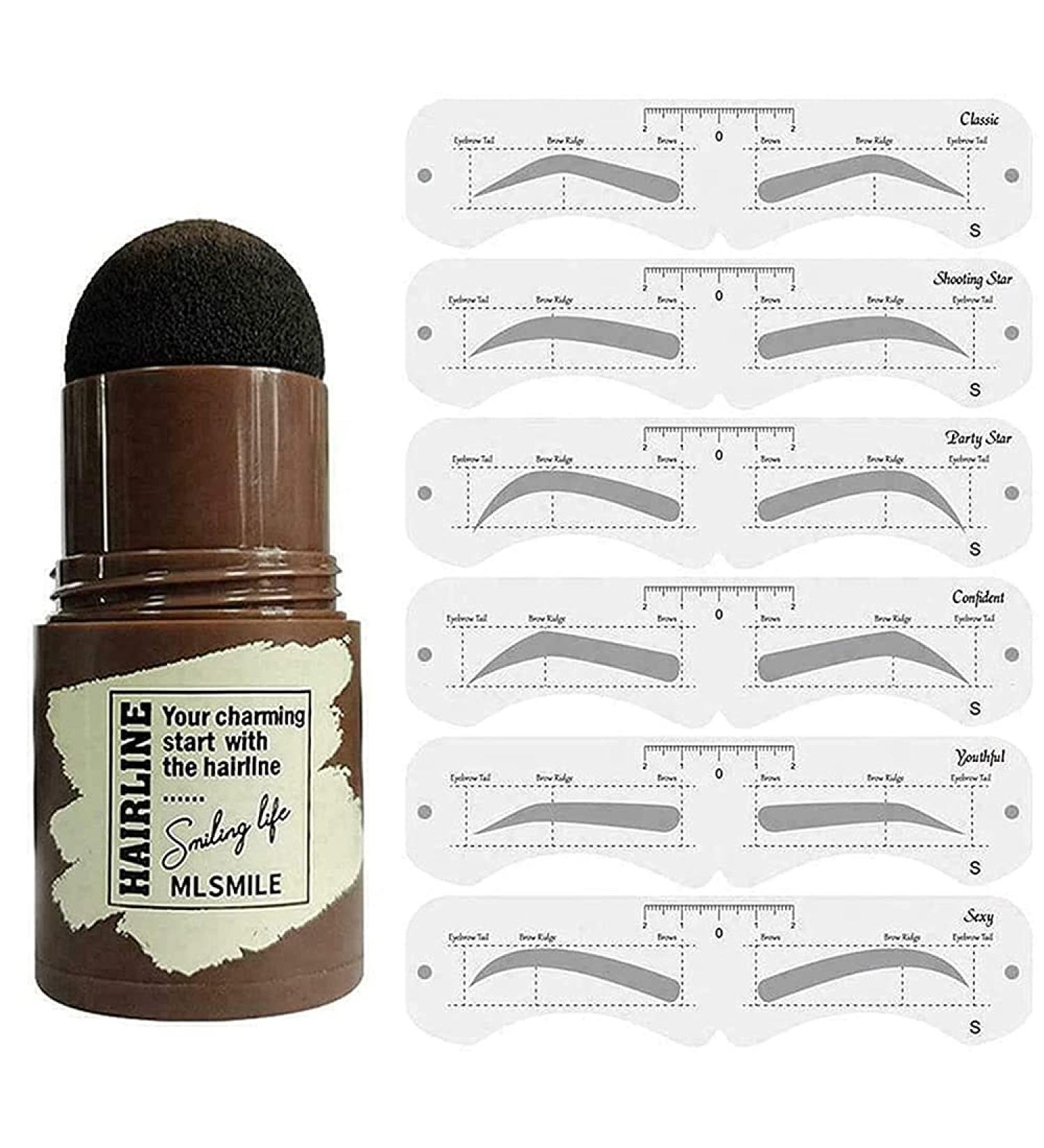 Grey Black Eyebrow Stamp Shaping Kit - Waterproof One Step Brow Stamp Stencil Set with 6 Reusable Stencils - Buy Online on SooperMarket.com