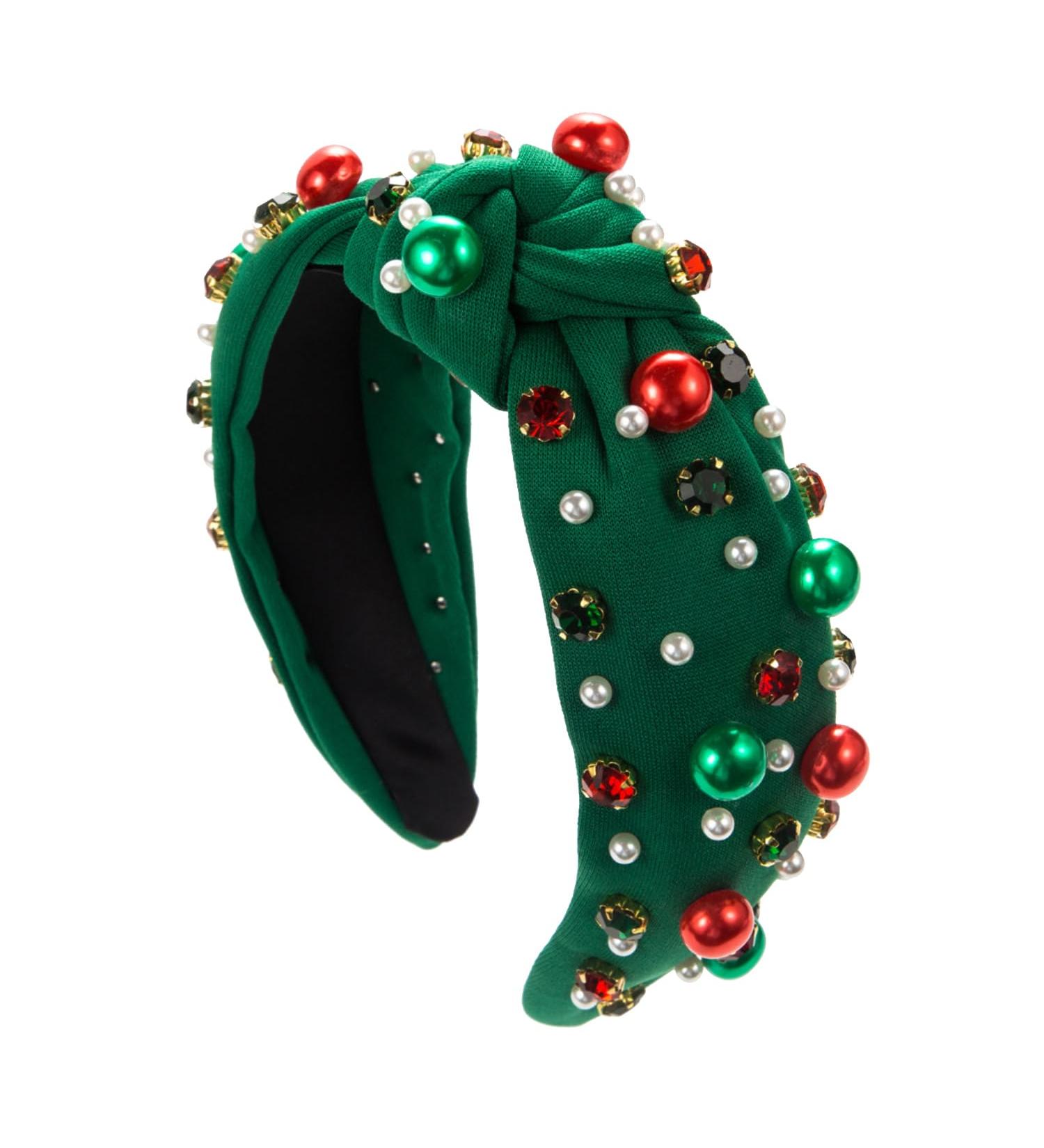 Bohue Rhinestone Pearl Knotted Headband Christmas Wide Headband Fashion Hair Bands Cross Knot Twisted Girl Hair Accessories for Christmas Party (Green) - Buy Online on SooperMarket.com