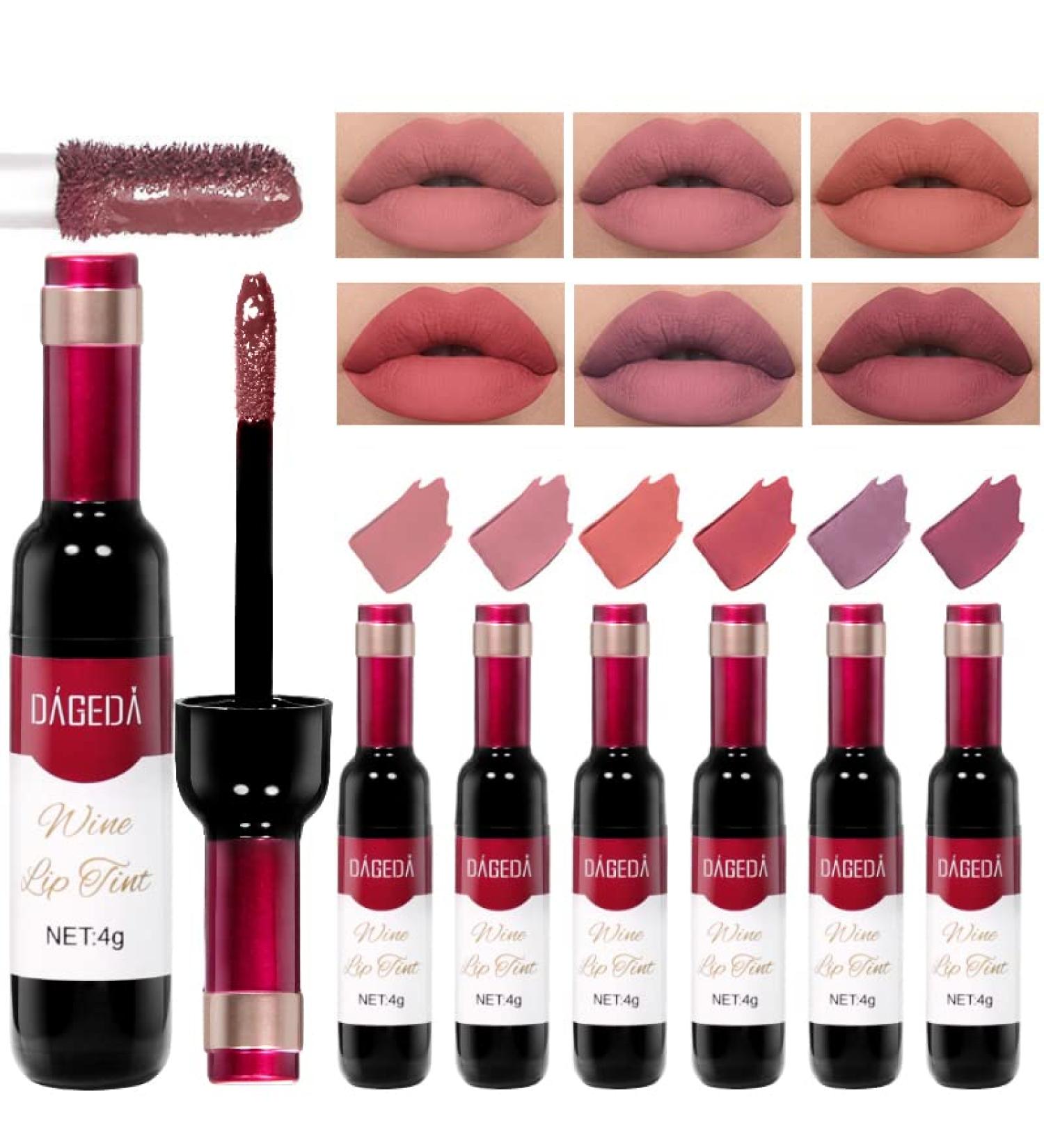 DAGEDA 6-Piece Wine Lip Tint Set | Long-Lasting Waterproof Matte Lipstick Stain | 6 Velvety Liquid Colors | Non-Stick Cup Makeup Gift Kit for Women (Color B) - Buy Online on SooperMarket.com