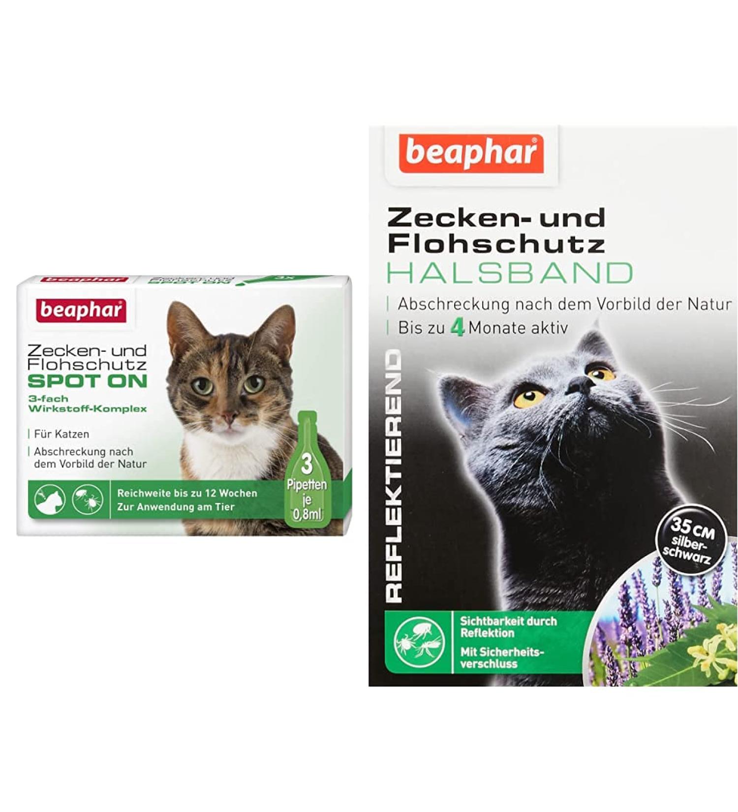 Beaphar Tick and Flea Protection Spot for Cats - Margosa Extract 3 x 0.8 ml & Flea Protection Collar - Effective Tick Protection for Cats - Buy Online on SooperMarket.com