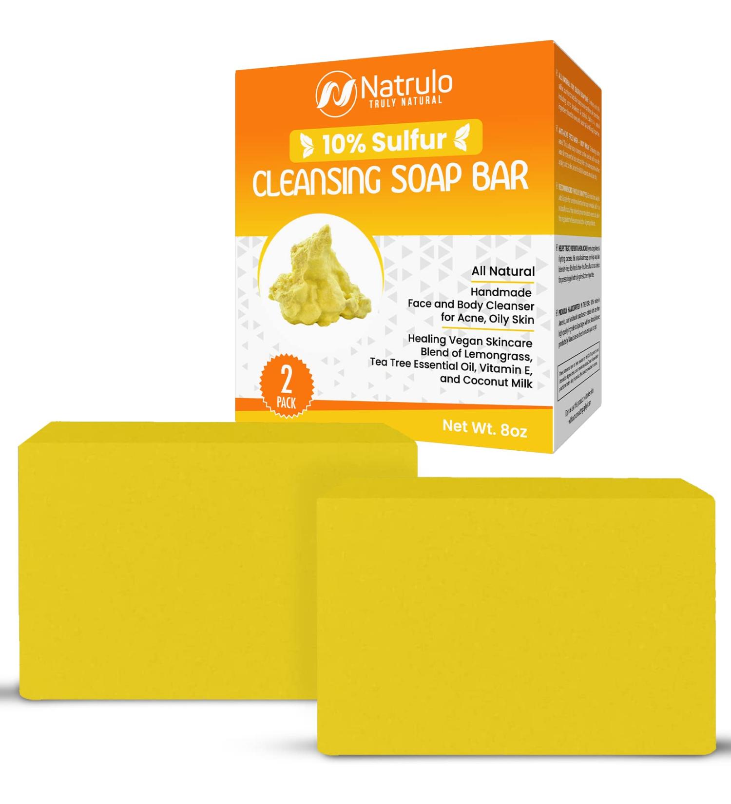 10% Sulfur Soap Cleansing Bar for Acne, Oily Skin - Natural Face & Body Cleanser with Lemongrass, Tea Tree Oil, Vitamin E - 2 Pack USA Made - Buy Online on SooperMarket.com