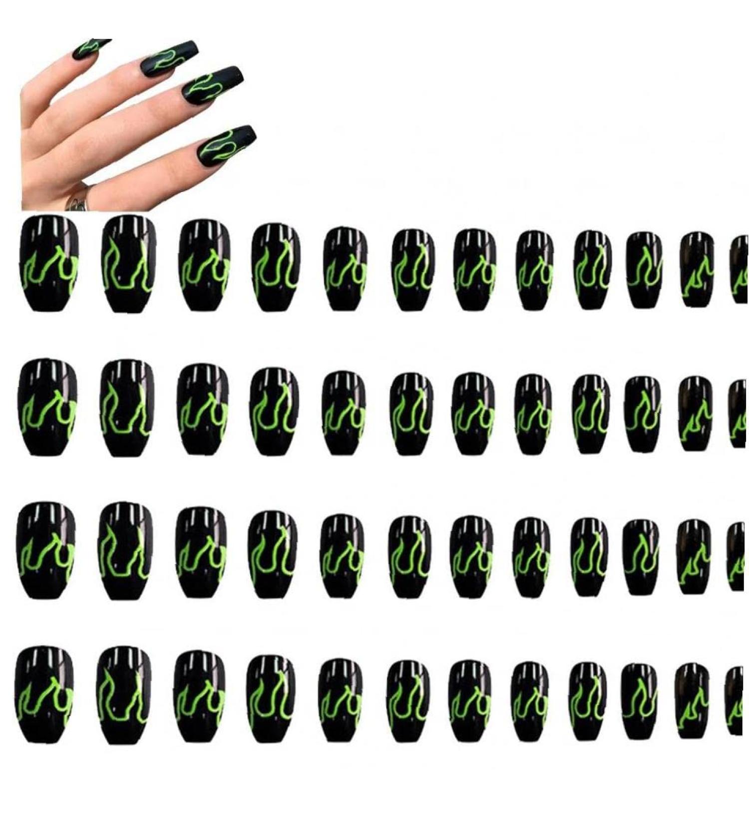 2set Detachable Long Coffin False Nails with Designs Press on Nails Wearable Fake Nail Decor Full Cover Art Tips - Buy Online on SooperMarket.com