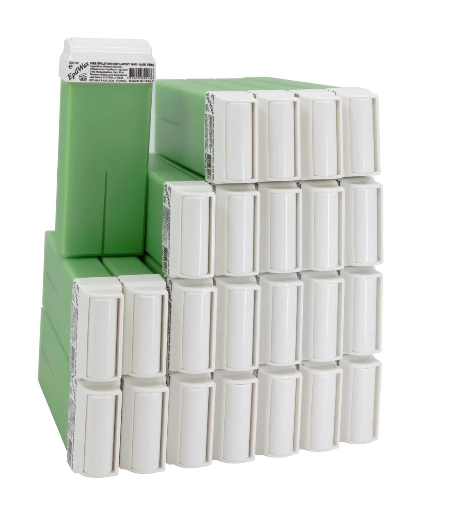 EpilWax Set of 24 Aloe Vera Wax Cartridges for Hair Removal - Large 100 ml Roll-on Waxing Refills Aloe Vera 100 ml (Pack of 24) - Buy Online on SooperMarket.com