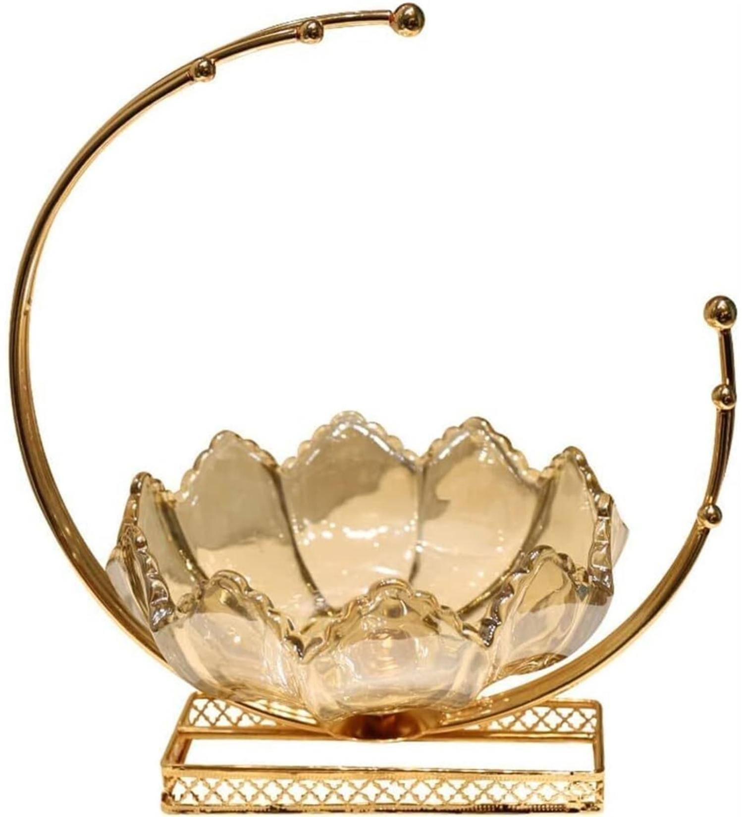 Kitchen Countertop Fruit Rack Fruit Basket Crystal Glass Elegant Fruit Basket with Alloy Holder Fruit Dessert Snacks Bowl Serving Bowl for Counter Fruit Trays for Party Onecolor - Buy Online on SooperMarket.com