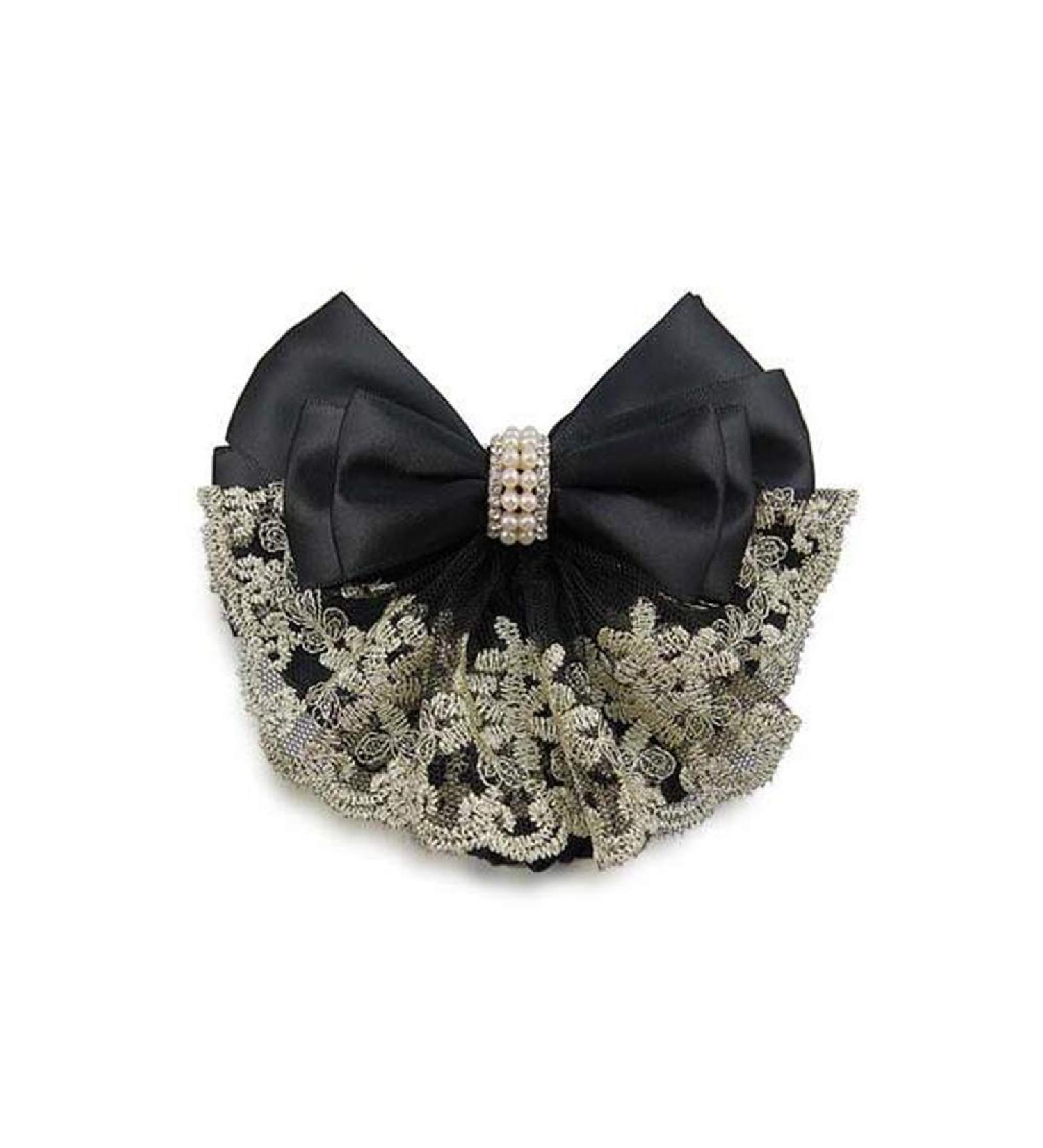 2Pcs Professional Hair Bun Cover Net Snood with Lace Pearl Decoration - Black Hair Accessories for Women Nurses and Stewardesses - Buy Online on SooperMarket.com