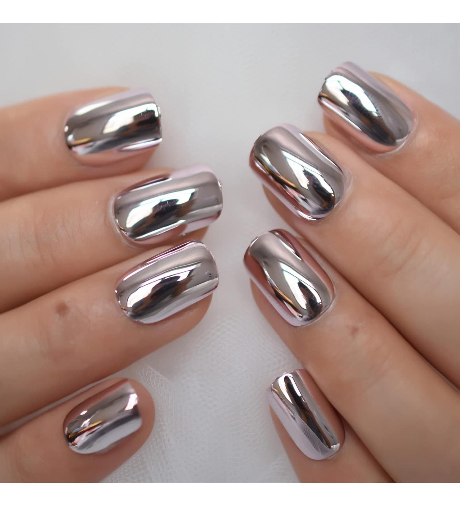 24pcs Metallic Chrome Short Length Press On Nails - Purple Solid Color Salon Manicure | High Shine Mirror Fake Nail Set - Round Tip Acrylic Nails - L5941-1 - Buy Online on SooperMarket.com