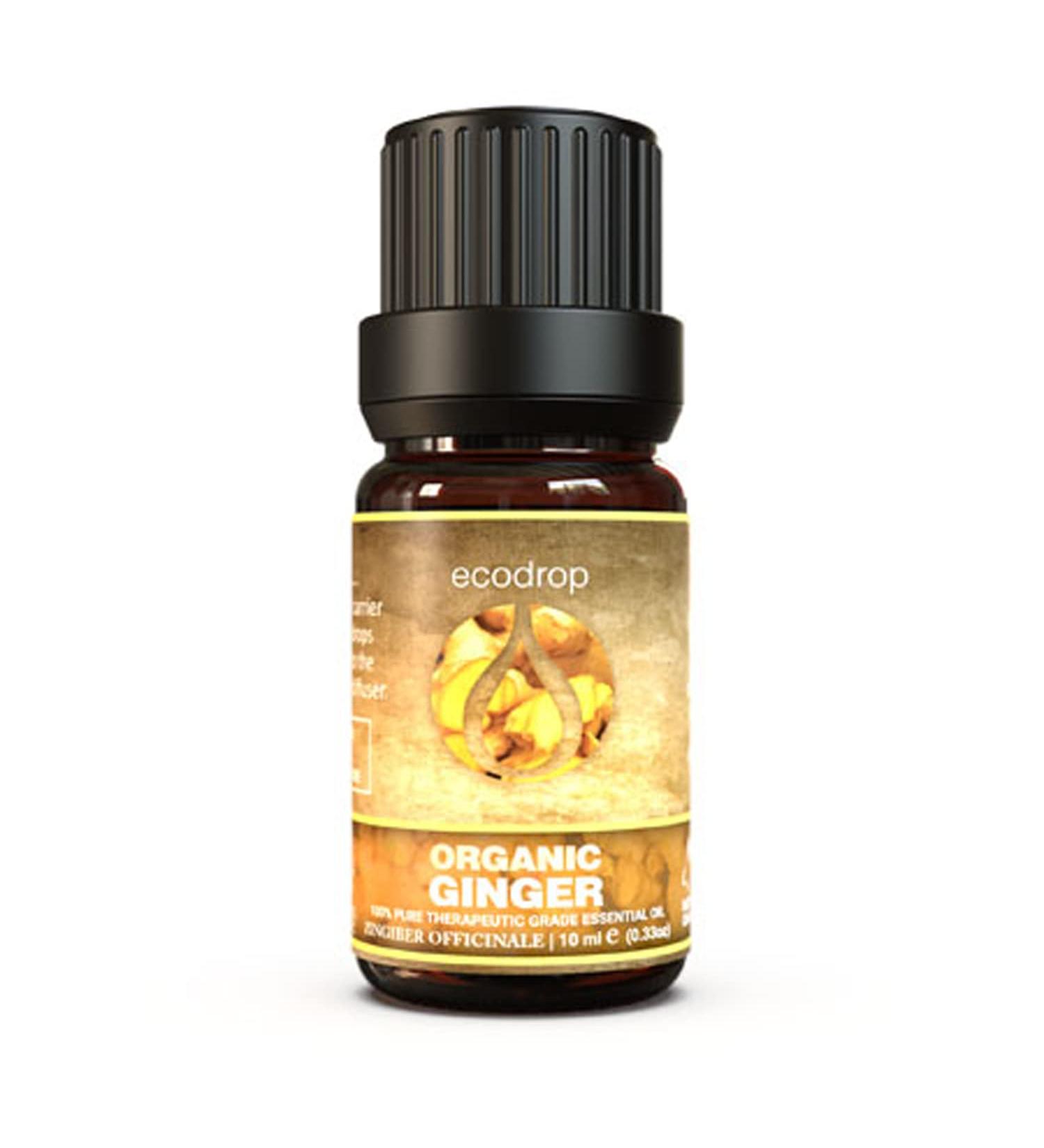 Organic Ginger Essential Oil 10ml by Ecodrop - Therapeutic Grade, Cosmos Certified, Pure Ginger Root Oil for Aromatherapy with Free E-Book - Buy Online on SooperMarket.com