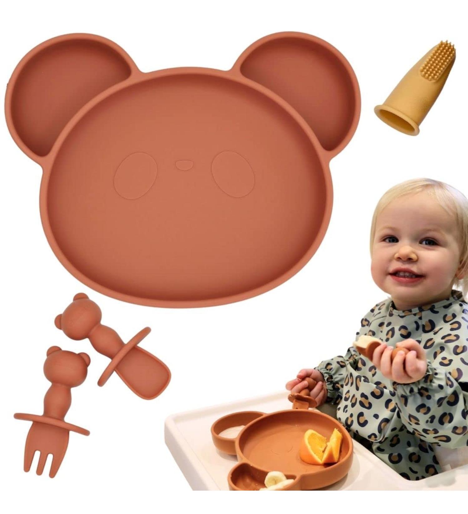 Chomp Suction Plate and Cutlery Set - Spiced Orange | Baby Weaning Gift Set | Dishwasher Safe Silicone Tableware - Buy Online on SooperMarket.com