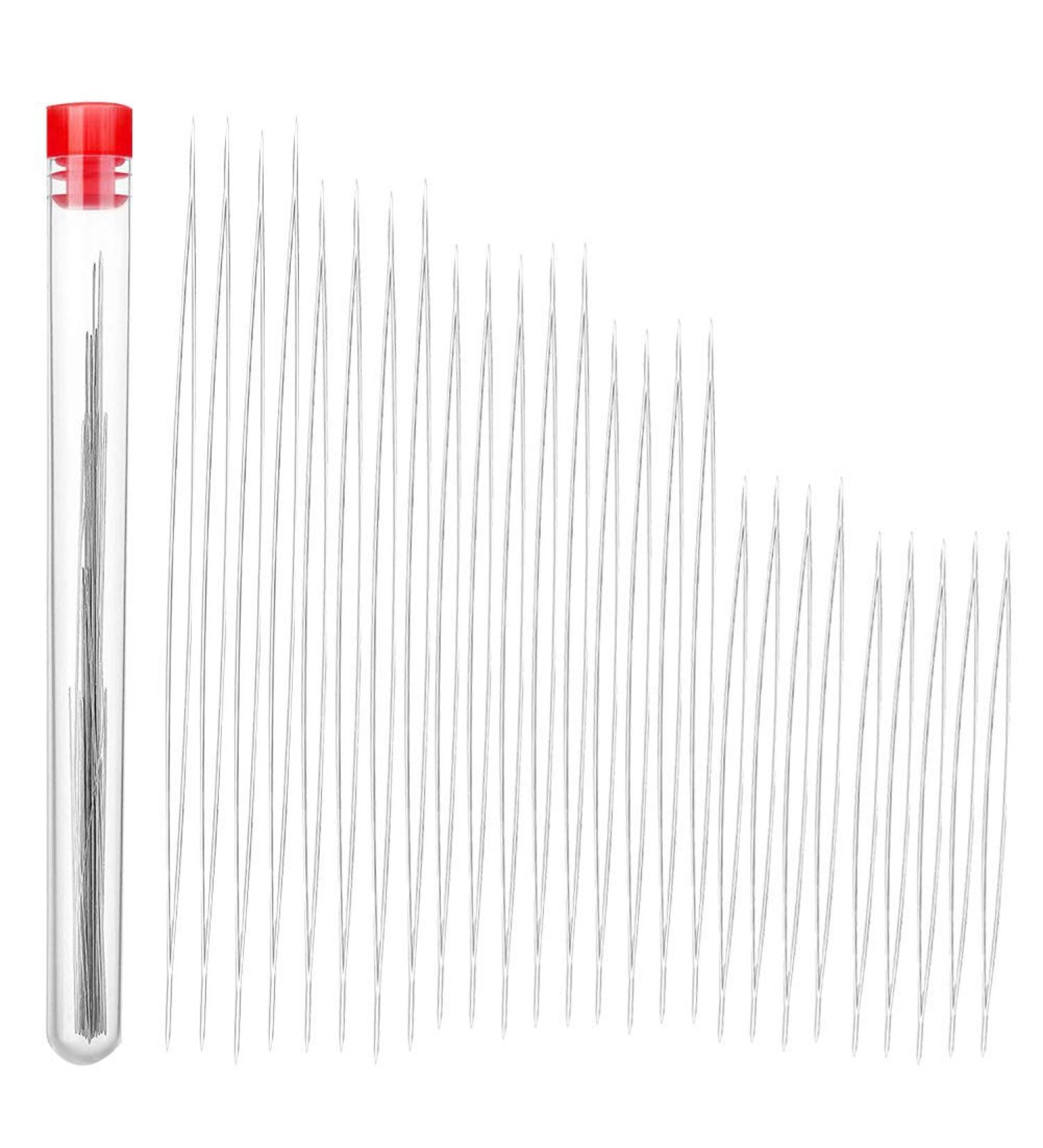 32-Piece Assorted Size Collapsible Beading Needles Set for Jewelry Making | Seed Beads, Big Eye, Long Straight Embroidery Needles with Needle Bottle - Buy Online on SooperMarket.com