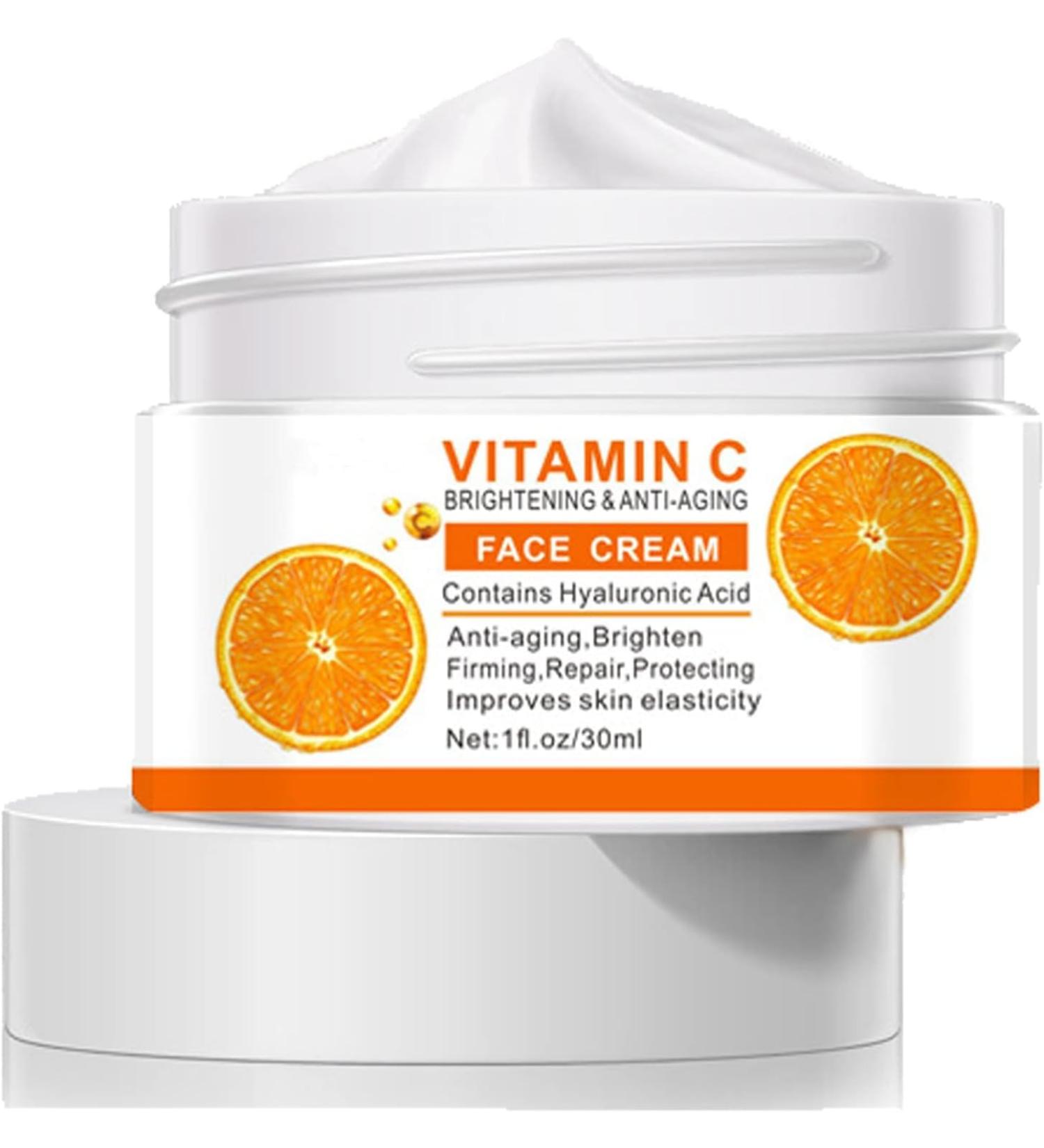 Vitamin C Face Cream with Hyaluronic Acid & Vitamin E - Anti-Ageing Day and Night Cream for Men and Women - Increases Skin Collagen Brightens Moisturises and Plumps the Skin - Buy Online on SooperMarket.com