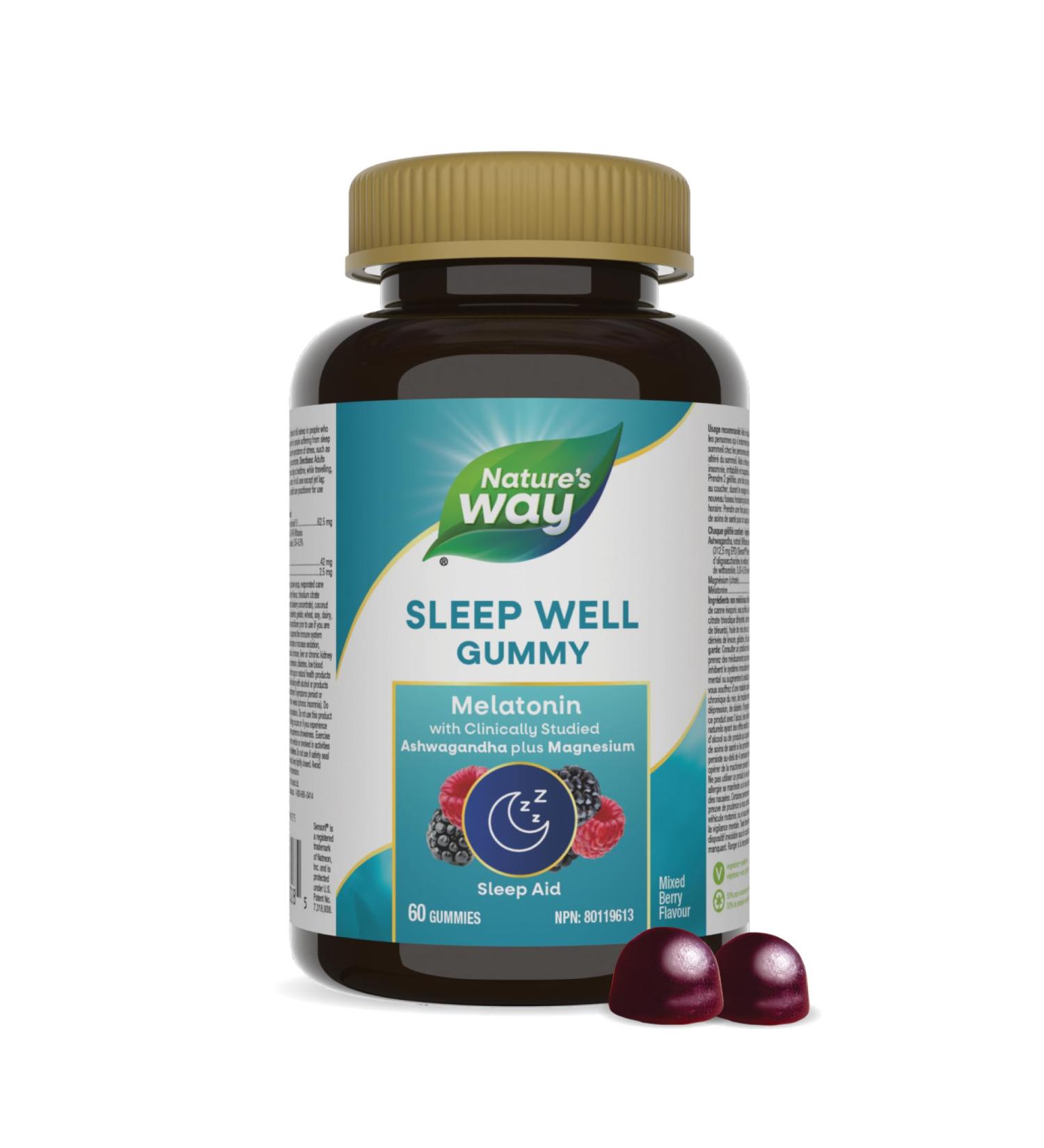 Nature's Way Sleep Well Gummies Melatonin Magnesium & Clinically Studied Ashwagandha Supplement Sleep Aid & Jet Lag Support for Adults Natural Mixed Berry Flavour 60 Vegetarian Gummies - Buy Online on SooperMarket.com