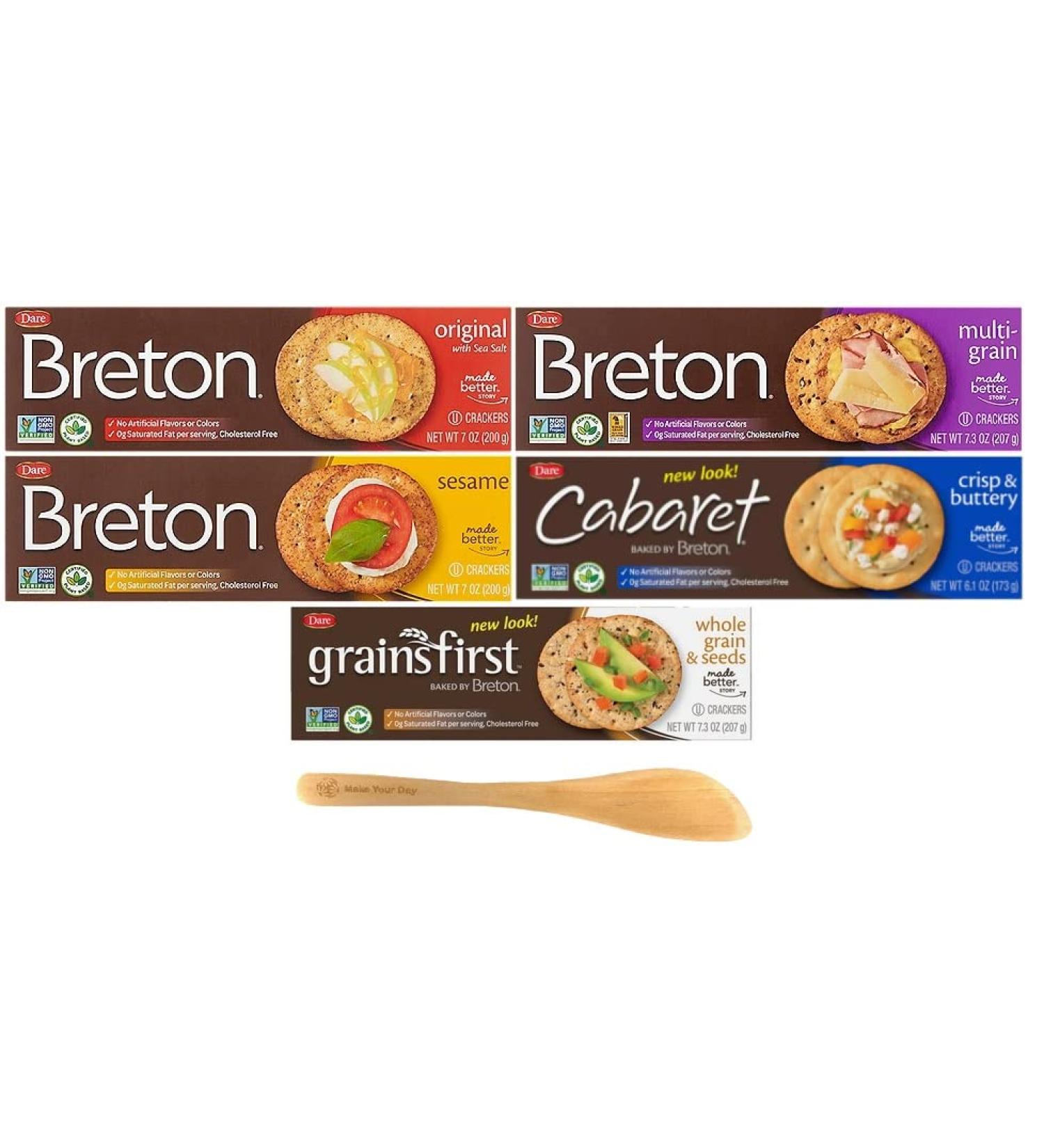 Dare Breton Crackers Variety Pack - Original Multi-grain, Sesame, Cabaret, Crisp & Buttery, Grainsfirst - 35 oz with Make Your Day Spreader - Buy Online on SooperMarket.com