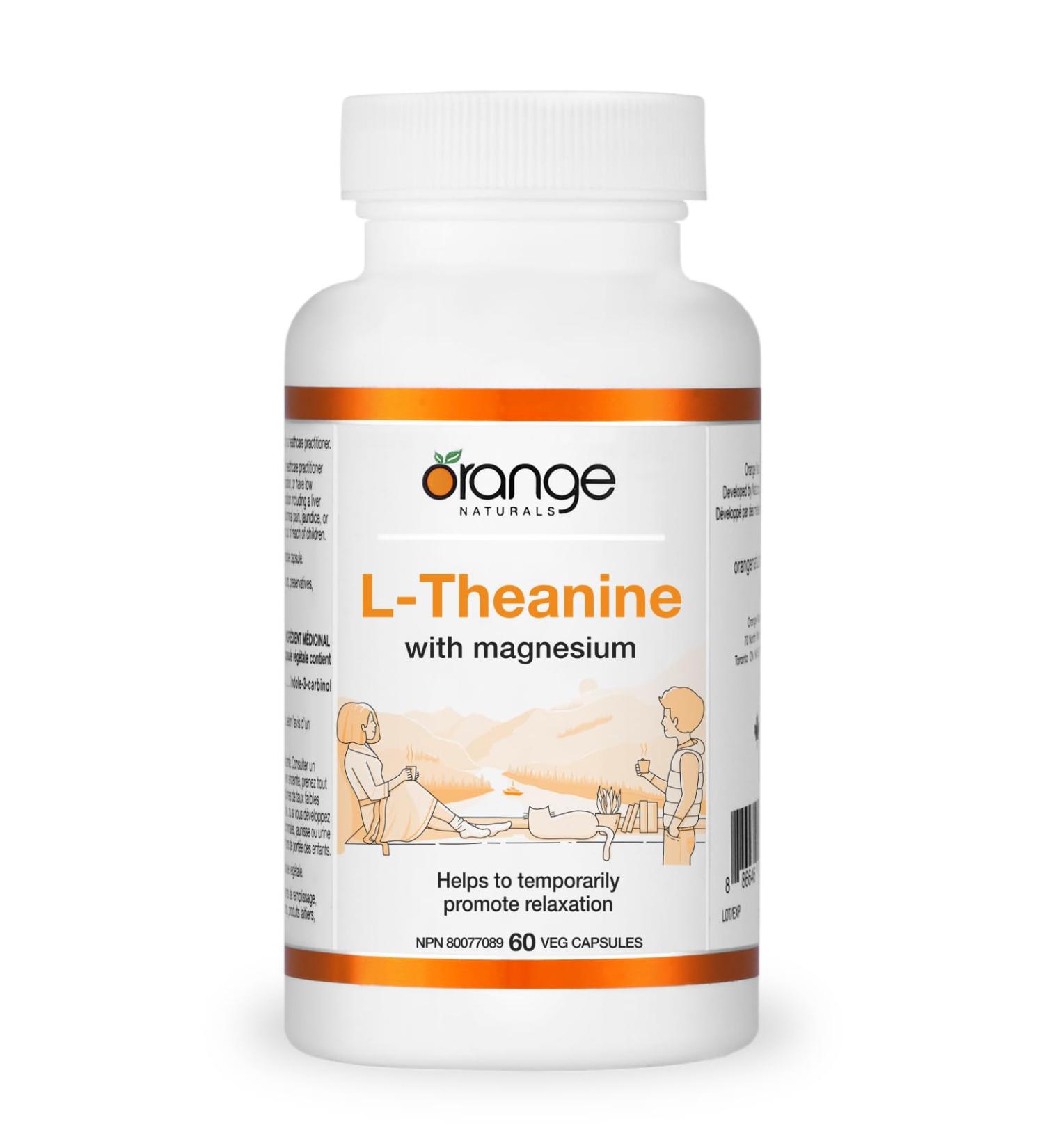 Orange Naturals L-Theanine & Magnesium Bisglycinate 250mg 60 Vegan Capsules - Enhanced Sleep & Relaxation Support Promotes Mental Calmness Optimal for Women & Men - Non-GMO Supplement - Buy Online on SooperMarket.com