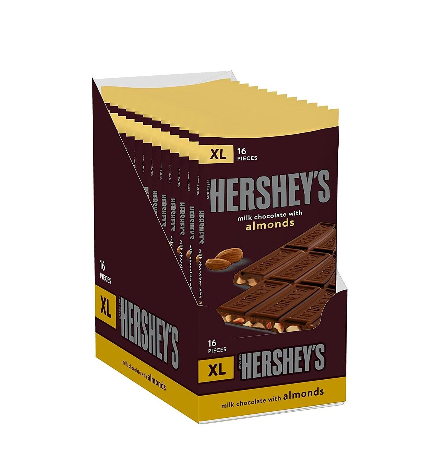 Hershey's Milk Chocolate with Almonds XL Candy - Bulk 4.25 oz Bars (12 Count) - Individually Wrapped Chocolate - 16 Pieces - Buy Online on SooperMarket.com