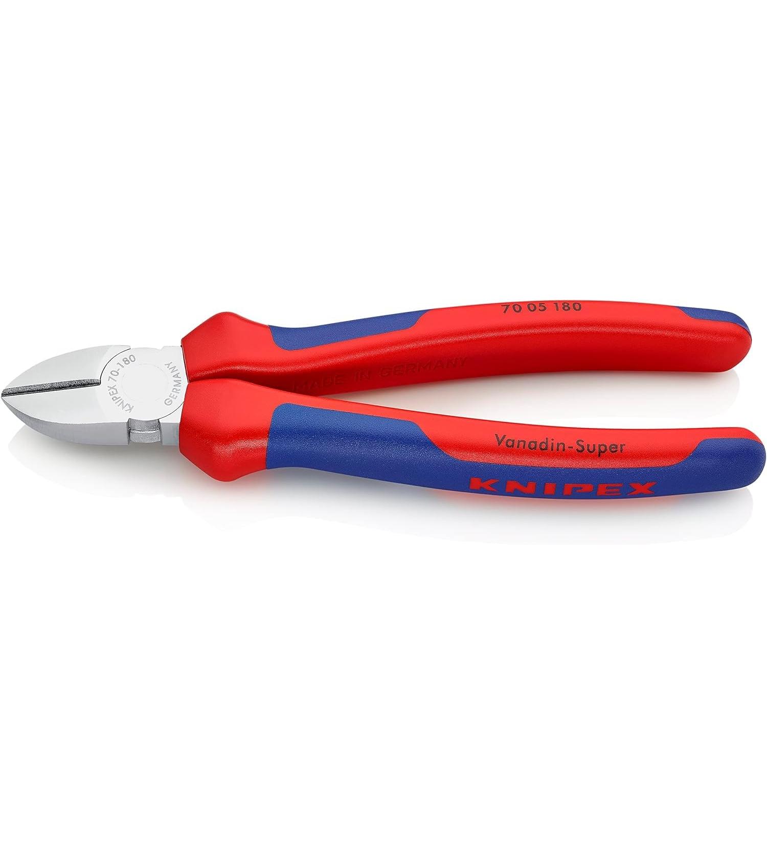 Knipex Diagonal Cutter chrome-plated with multi-component grips 180 mm (self-service card/blister) 70 05 180 SB Multi-component Grips Blue/Red 180 mm chrome-plated on self-service card - Buy Online on SooperMarket.com