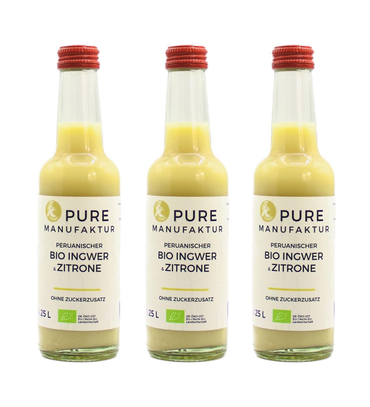 Pure Ginger-High quality Peruvian organic-ginger with lemon without sugar and artificial additives (3x250ml) organic ginger-with lemon 250 ml (3-pack)