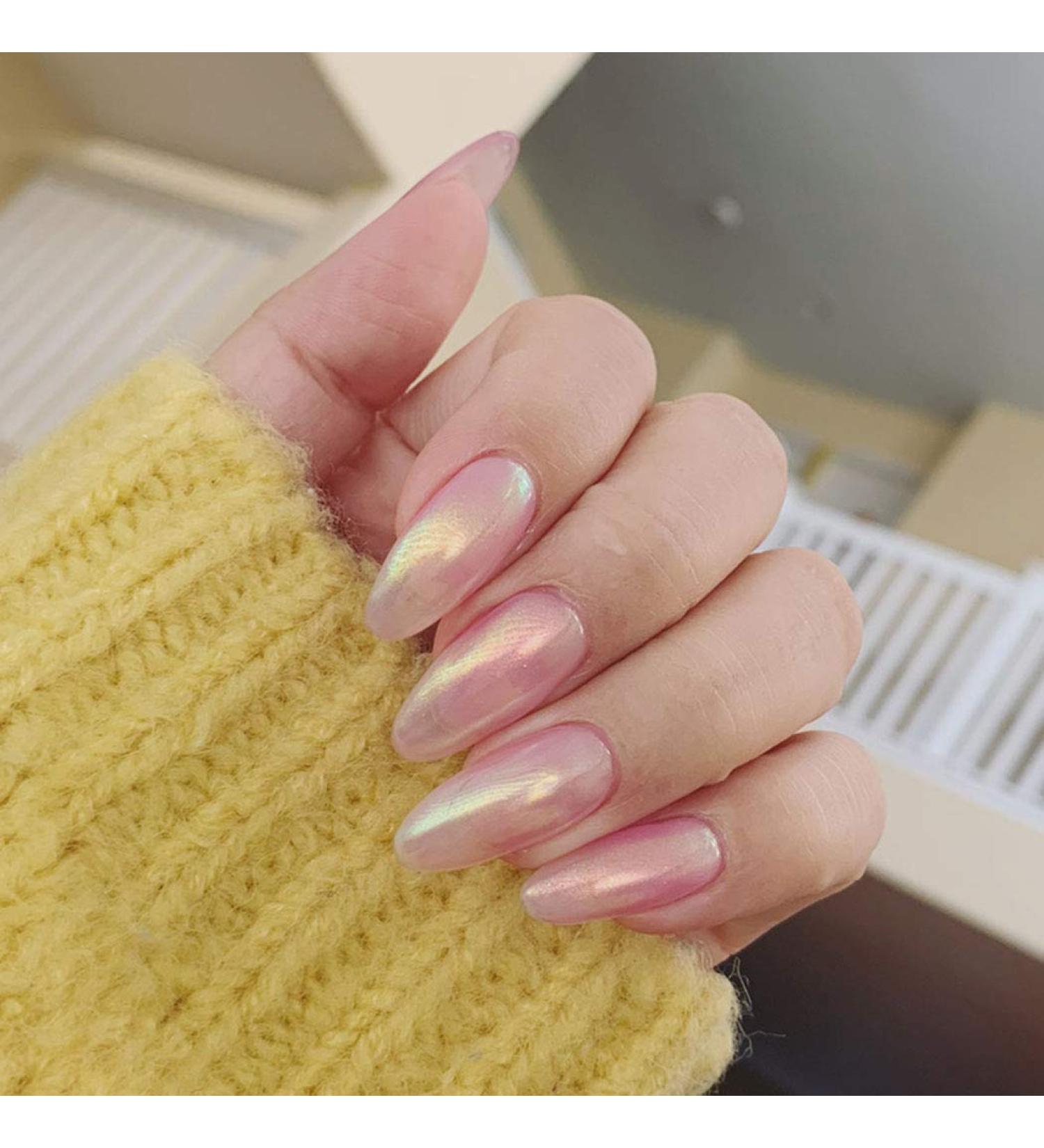 Pink Press on French Medium Coffin Fake Nails 24PCS - Glossy Wedding Party Acrylic Ballerina False Nails for Women & Teen Girls (Pearl Pink) - Buy Online on SooperMarket.com