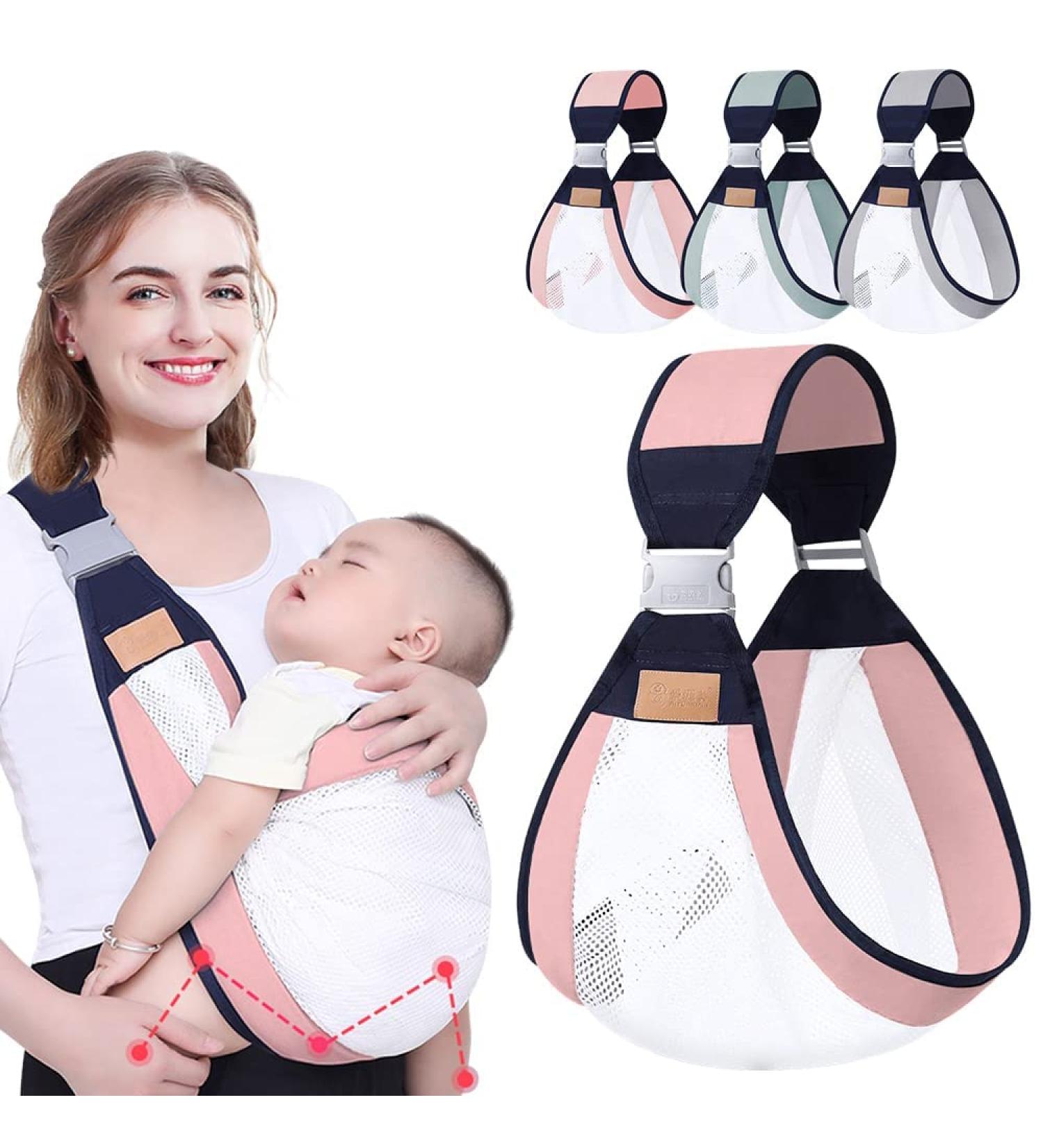 HINATAA Breathable Baby Sling | Adjustable Baby Carrier Wrap with Quick Dry Thick Shoulder Straps | Suitable for 0-36 Months Baby | Pink B - Buy Online on SooperMarket.com