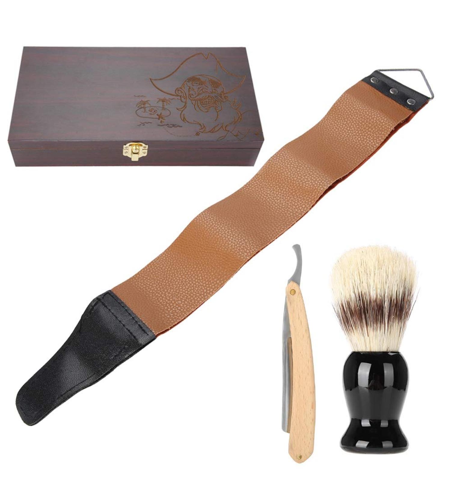 3pcs Manual Razor Set with Beard Brush & Shaving Strips | Premium Wooden Box Gift Set - Ideal for Smooth Shaving - Buy Online on SooperMarket.com