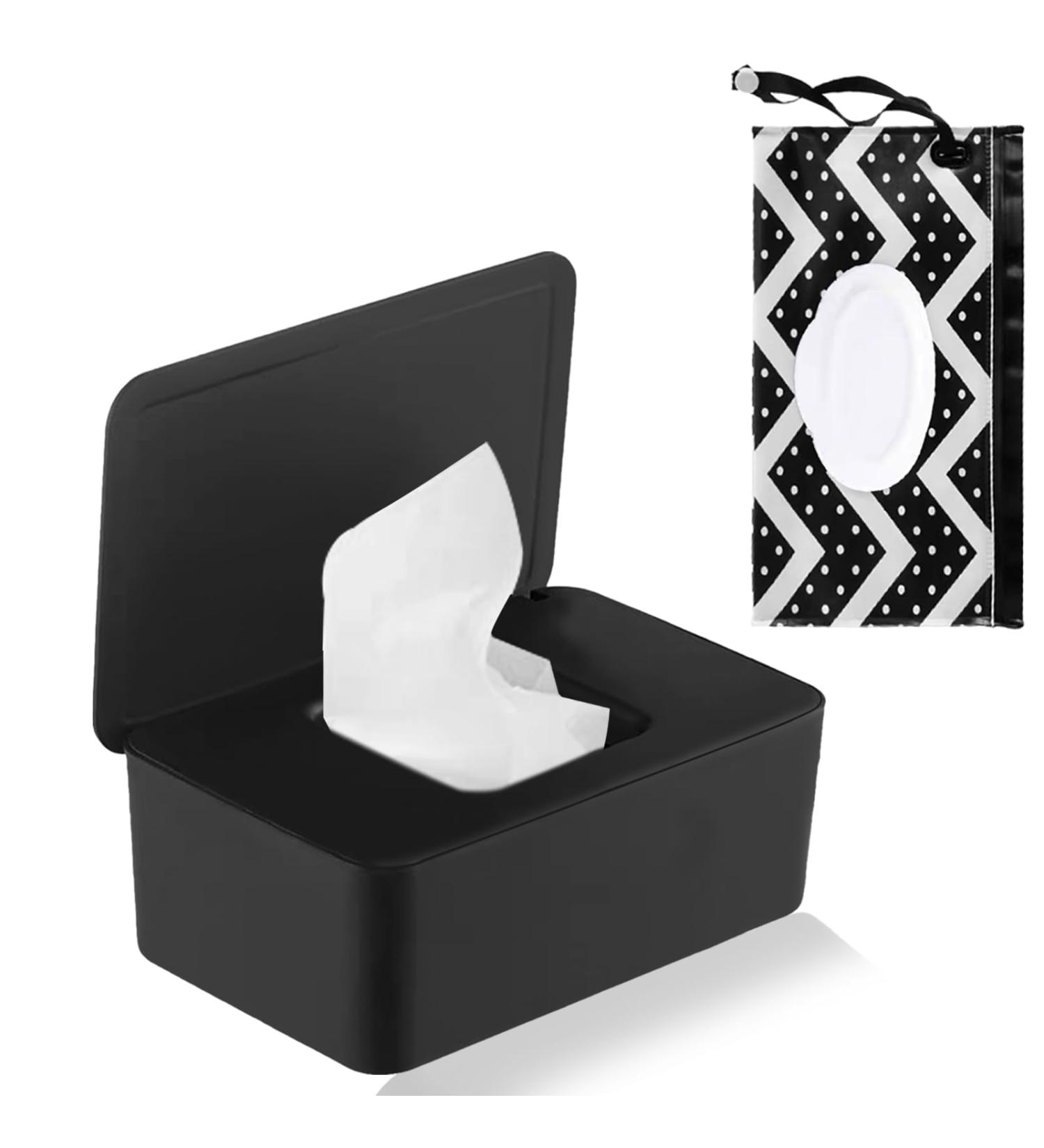 Premium Baby Wet Wipes Storage Box & Bag Set - Black | Durable Stylish Donor Holder with Lid for At-Home Use - Buy Online on SooperMarket.com