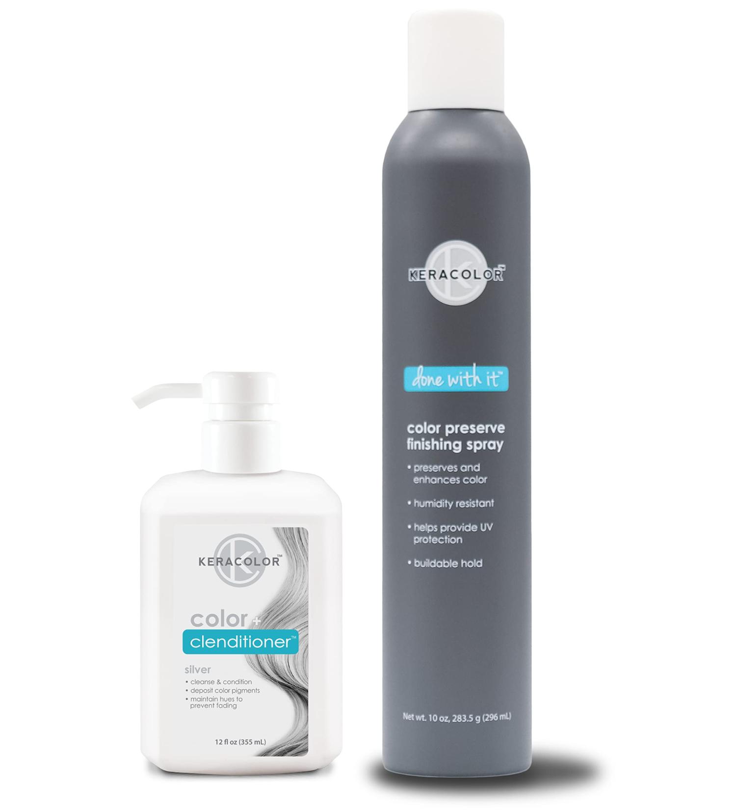 KERACOLOR Kit of 3-in-1 (Cleanse + Conditioner + Color) Silver Semi-Permanent Hair Dye and Finishing Hair Spray 10oz - Buy Online on SooperMarket.com