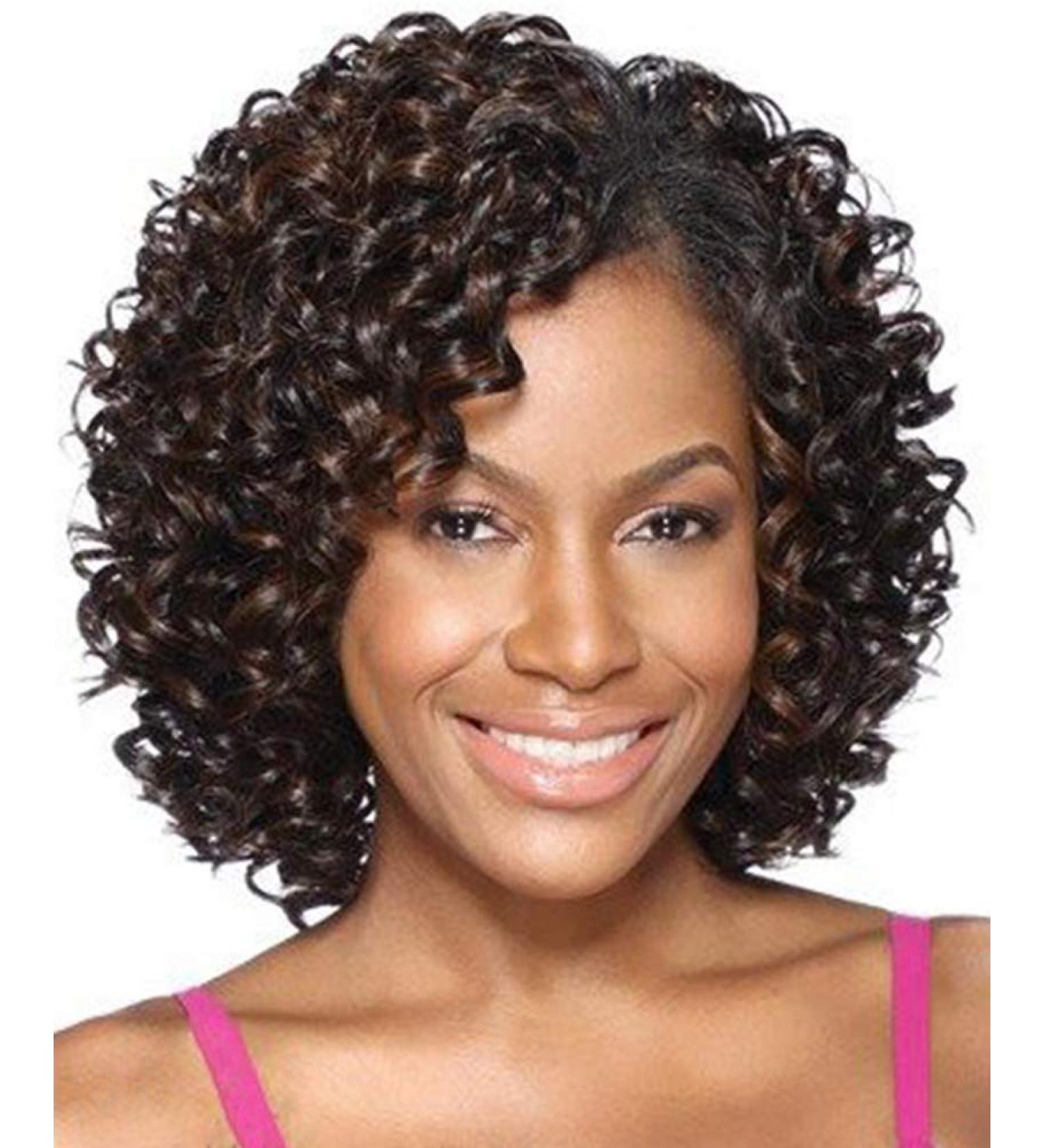 XIUFAXIRUSI Short Curly Afro Wig for Black Women - Brown Kinky Curly Synthetic Hair with Side Bangs - Buy Online on SooperMarket.com