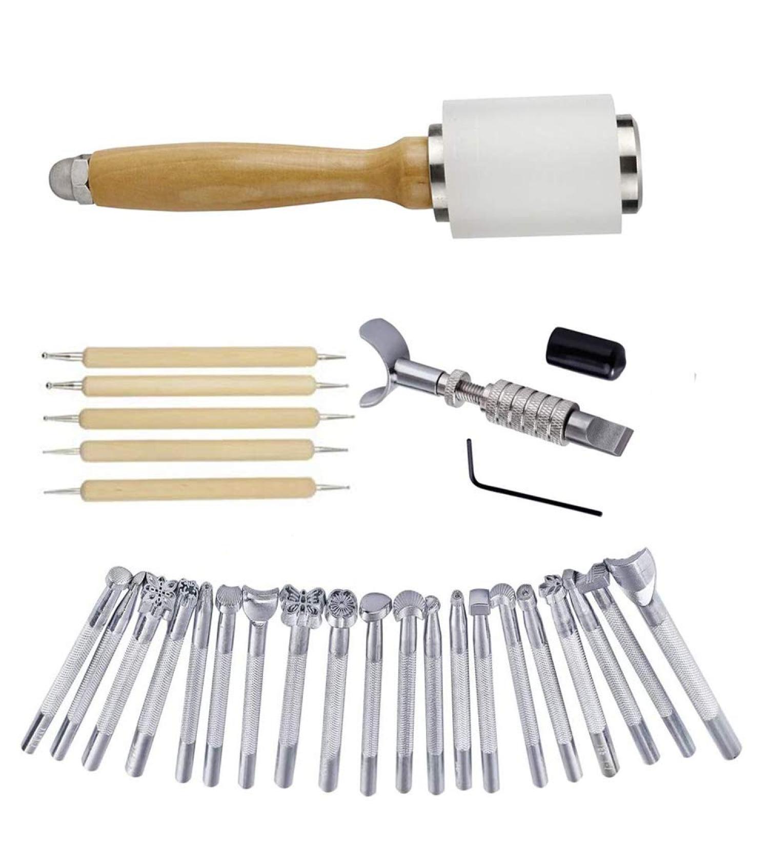 BANYOUR 20PCS Leather Stamping Set for DIY Saddle Making & Craft Stamps - Leather Carving Tools & Hammer - Buy Online on SooperMarket.com