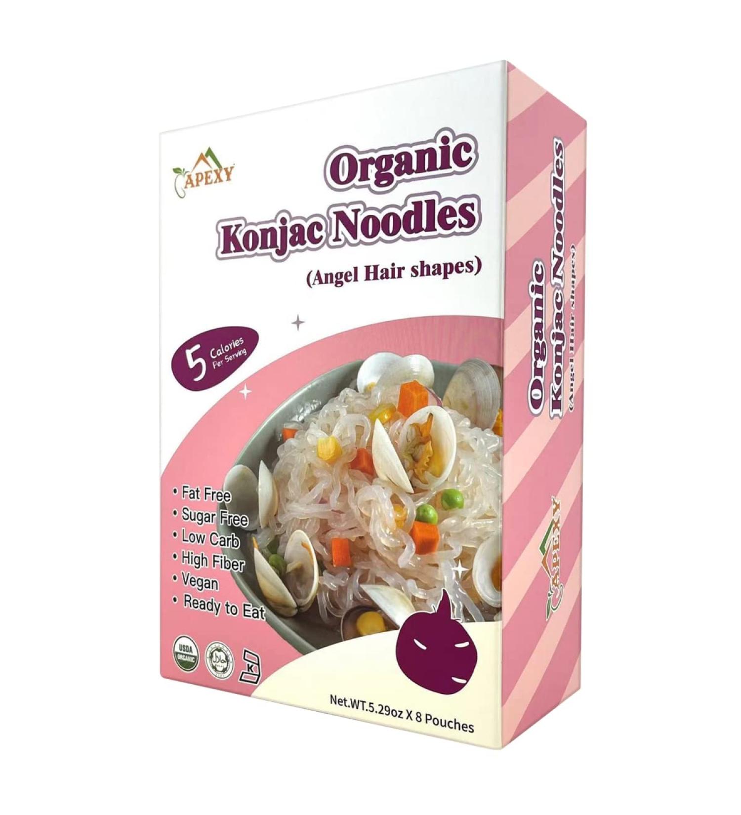 Apexy Organic Shirataki Konjac Noodle Angel Hair Pasta 53.6oz - 8 Pouches | Low Calorie, Low-Carb, Gluten-Free, Vegan, Keto & Paleo-Friendly - Buy Online on SooperMarket.com