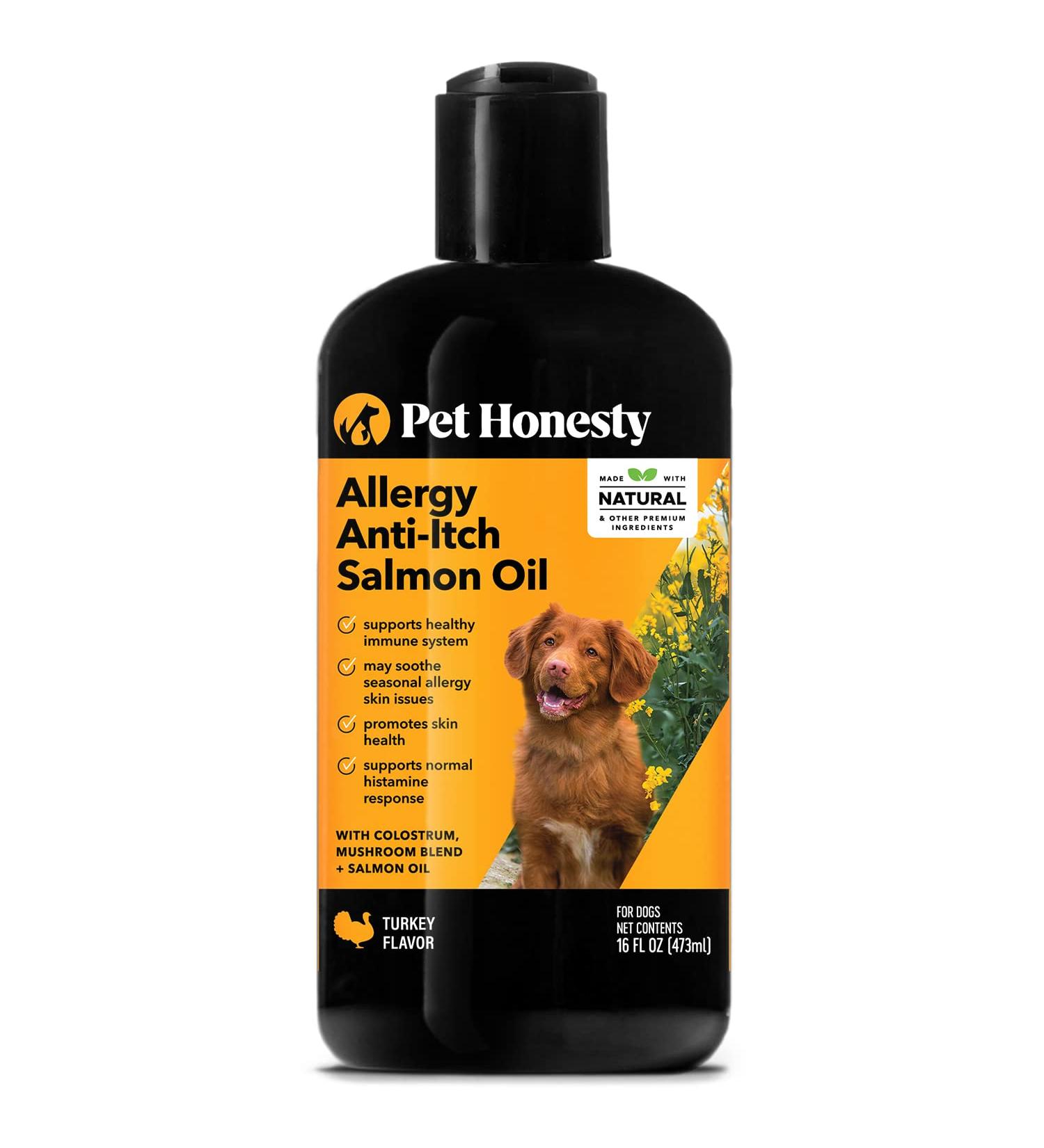 PetHonesty Allergy Anti-Itch Salmon Oil for Dogs - Omega-3 Liquid Supplement for Shedding & Itching - Supports Joints, Brain, and Heart Health - Buy Online on SooperMarket.com