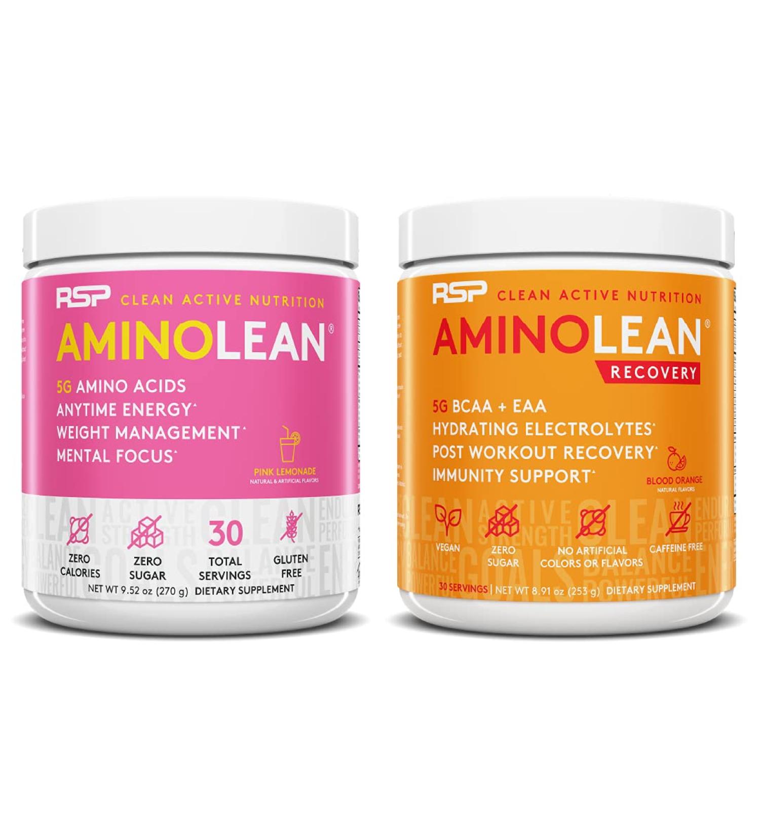 RSP NUTRITION AminoLean Pre Workout & Recovery Bundle - Pink Lemonade & Blood Orange (30 Servings each) - Buy Online on SooperMarket.com