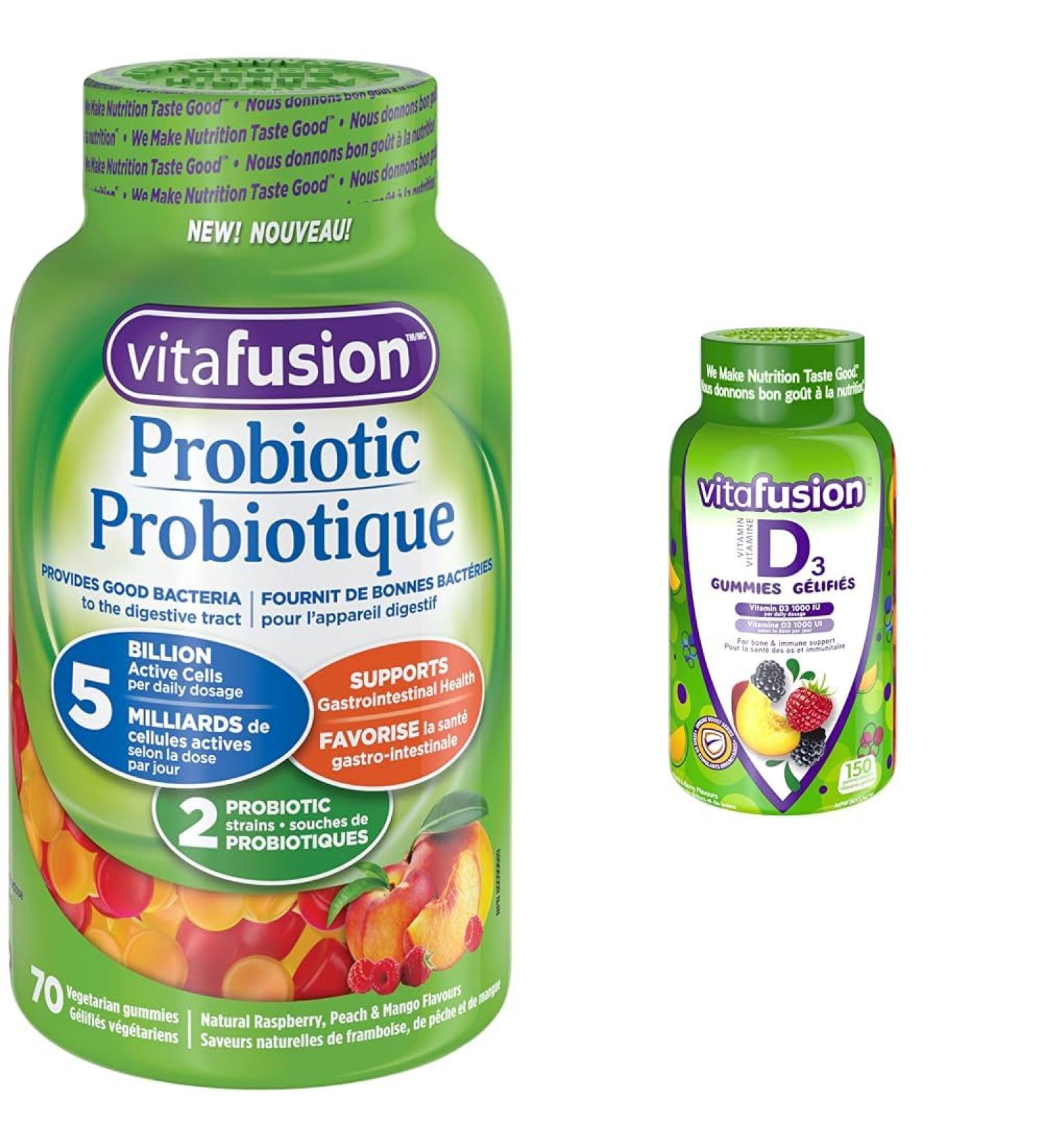 Vitafusion Probiotic Adult Gummies 2 Probiotic Strains & D3 Adult Vitamin Gummies 1000 IU Vitamin D3 Daily Dose Supports Bones & Teeth* 150 Count 5 Month Supply Packaging May Vary Gummies + 1000 IU Vitamin D3 - Buy Online on SooperMarket.com