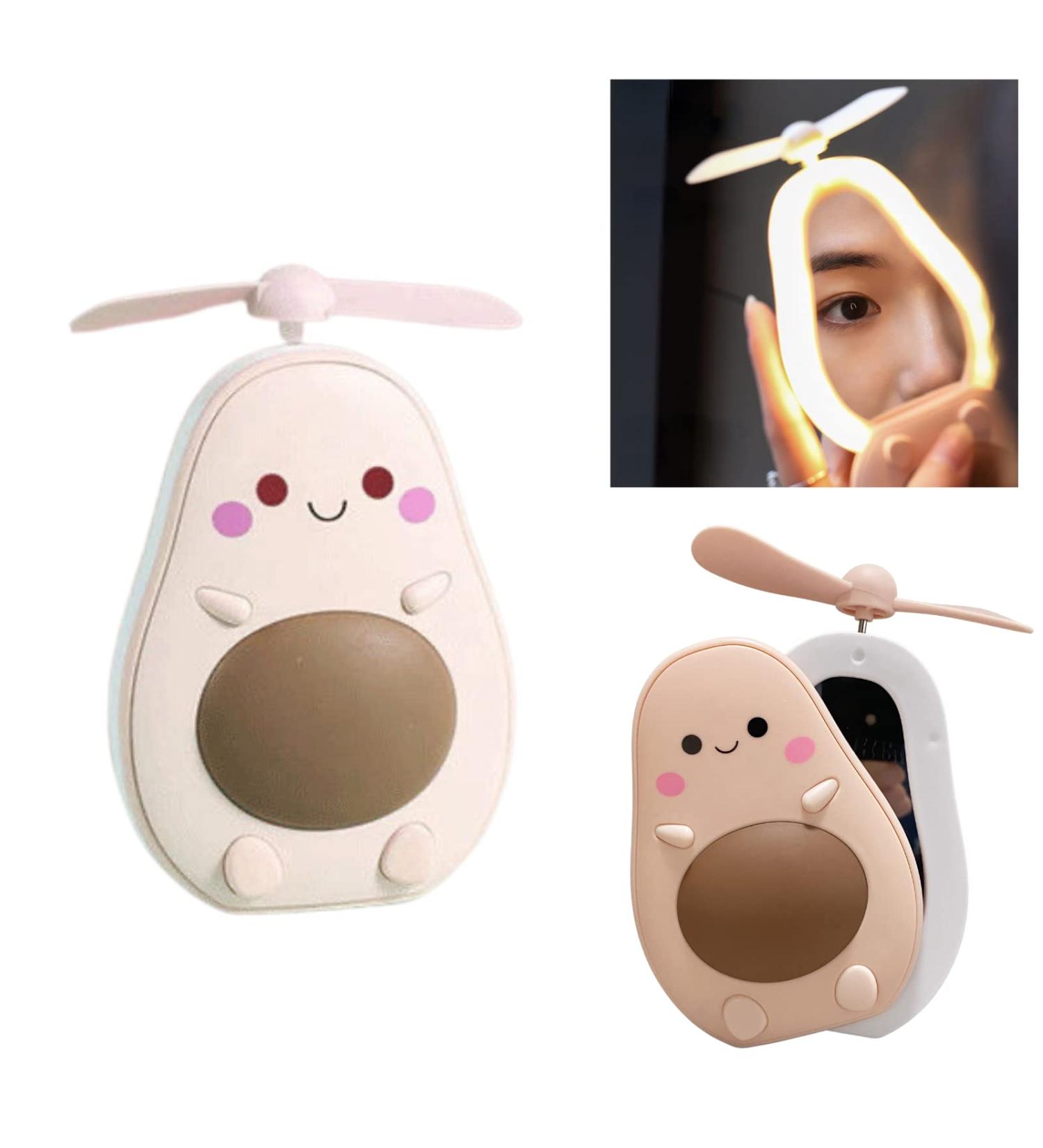 UNAGLAM Mini Avocado-Shaped Makeup Mirror with LED Light & Fan, USB-Rechargeable- Pink 2 - Buy Online on SooperMarket.com