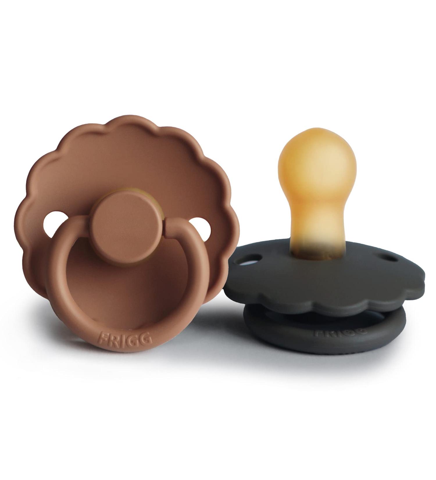 FRIGG Daisy Natural Rubber Baby Pacifier 2-Pack | BPA-Free | Made in Denmark | Graphite/Peach Bronze 0-6 Months - Buy Online on SooperMarket.com