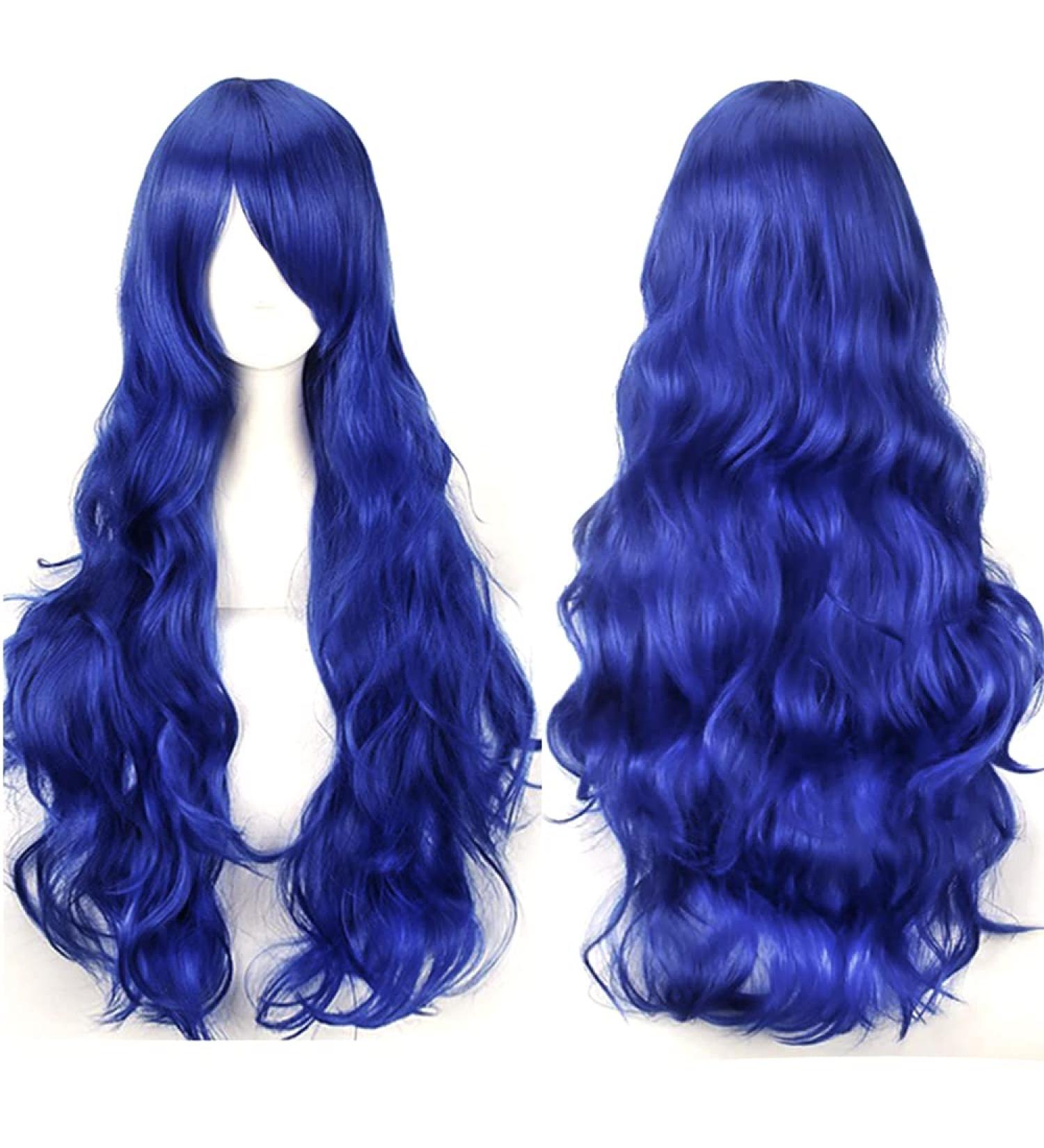 YEESHEDO 32" 80 cm Long Wavy Curly Hair Cosplay Wigs with Bangs for Women Girls Heat Resistant Synthetic Wig for Party Costume Anime Halloween (Royal Blue)