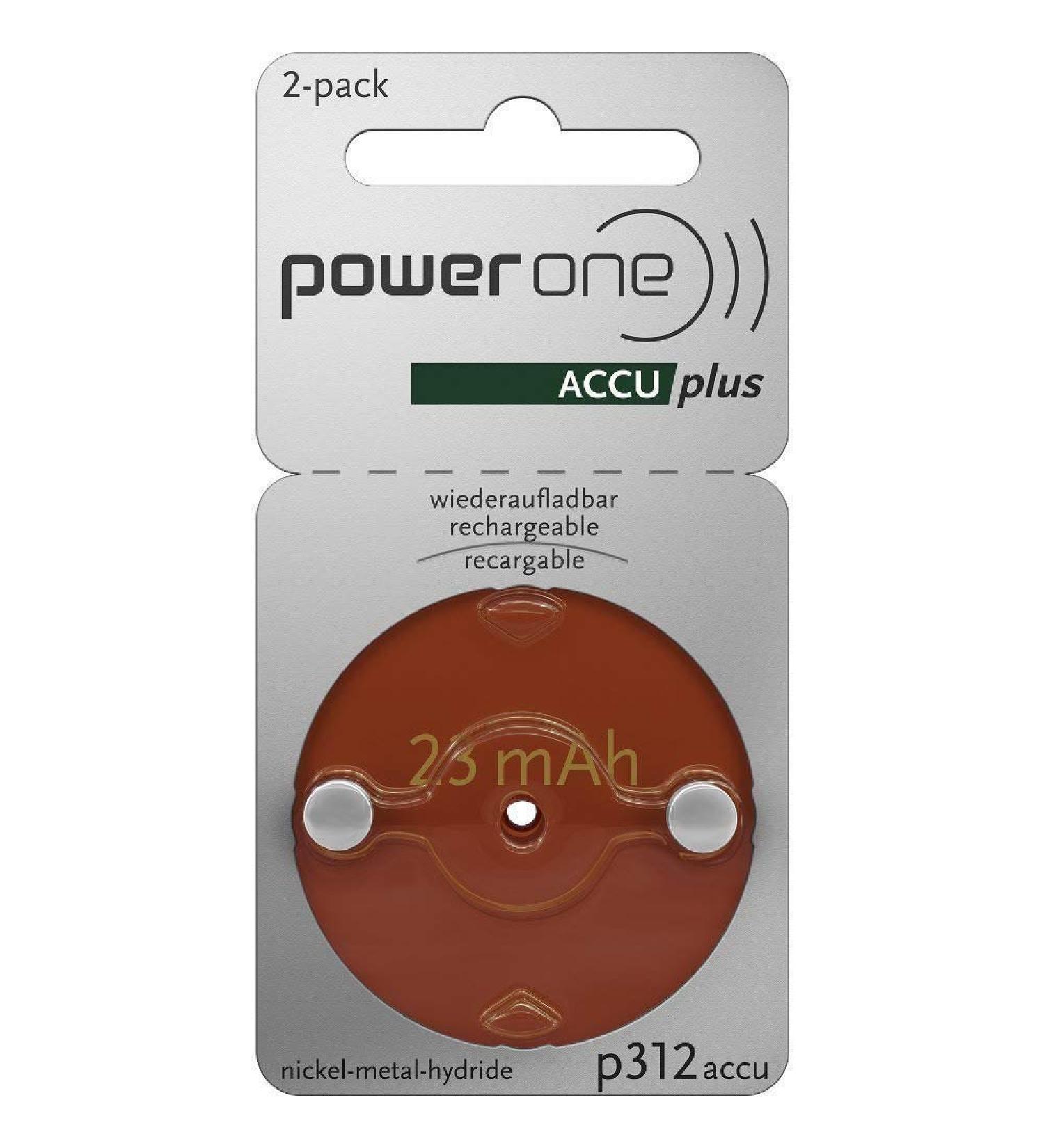 Power One ACCU Plus Size 312 Rechargeable 2 Count (Pack of 1)