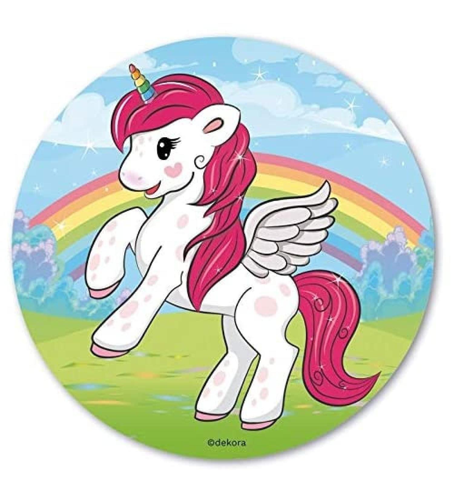 Unicorn Round 20cm 8 inch Edible Sugar Cake Topper. Licenced Product. Dekora. - Buy Online on SooperMarket.com