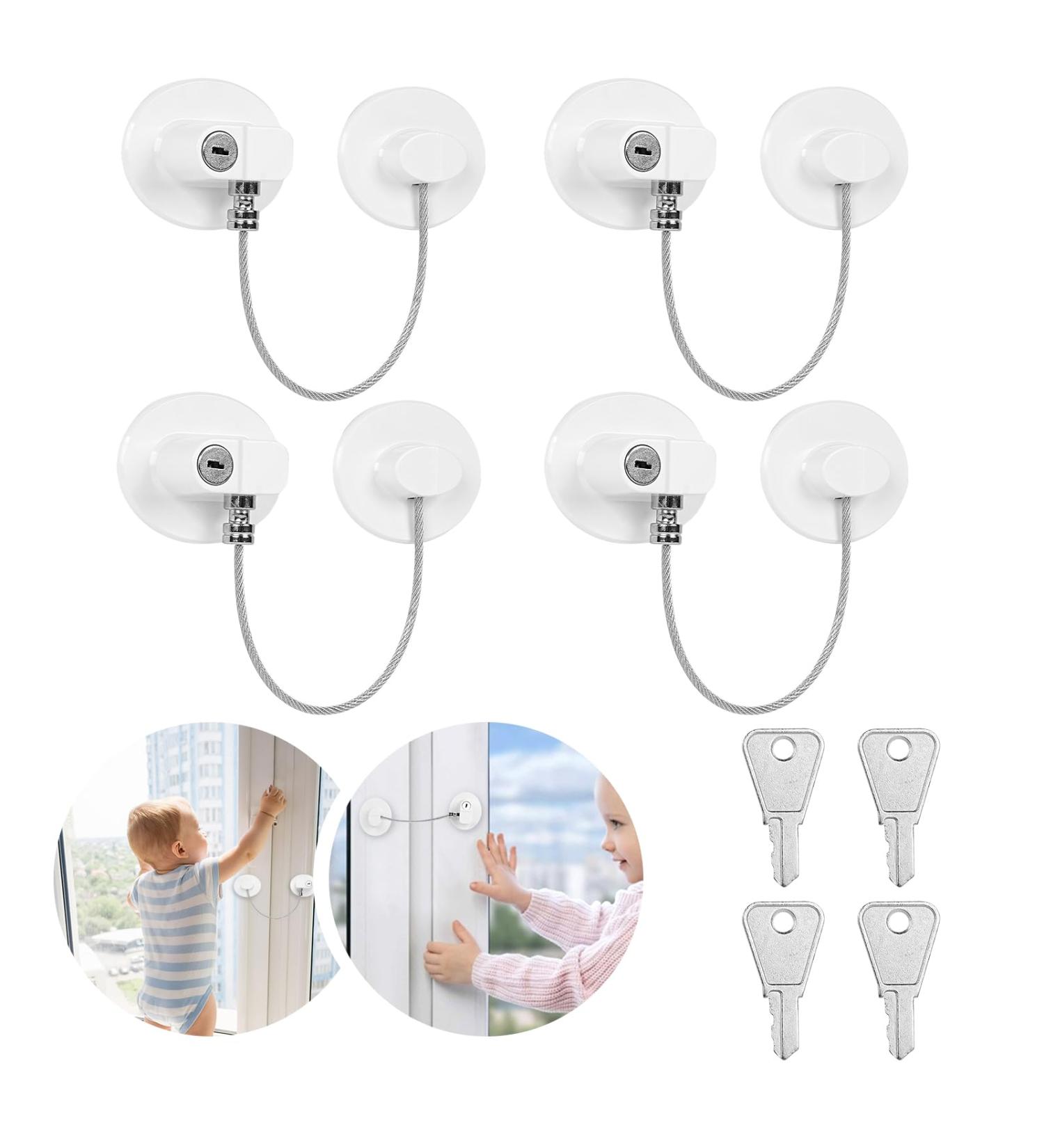 Sunallwell Window Safety Locks - Pack of 4 Childproof Window Restrictors with Key for UPVC, Fridge, Cupboard - No Drilling Required - Buy Online on SooperMarket.com