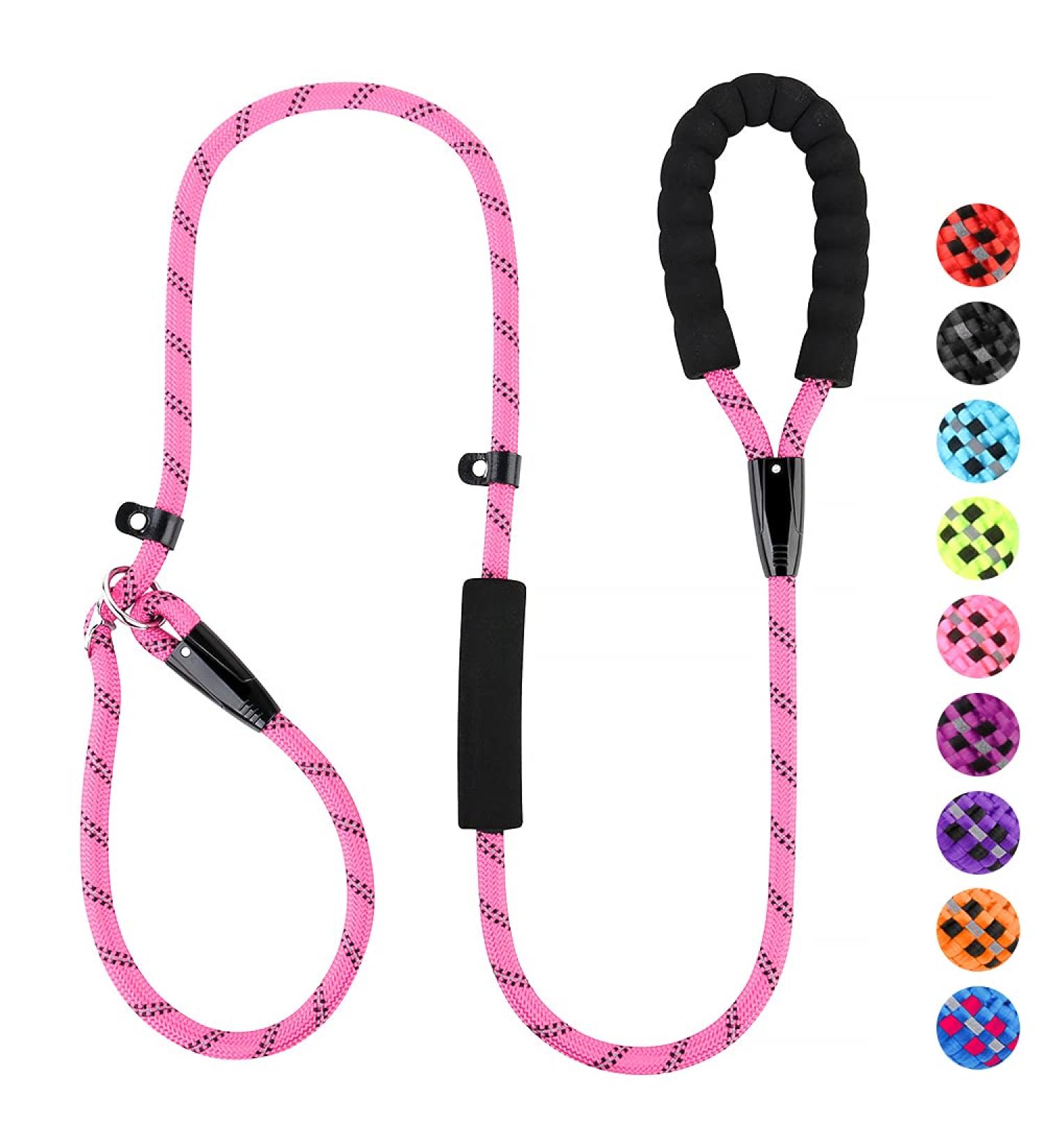 PLUTUS PET Dog Slip Lead Anti-Choking 6ft Pink - Reflective Two Handles Heavy Duty Training Lead for Medium Large Dogs - Buy Online on SooperMarket.com