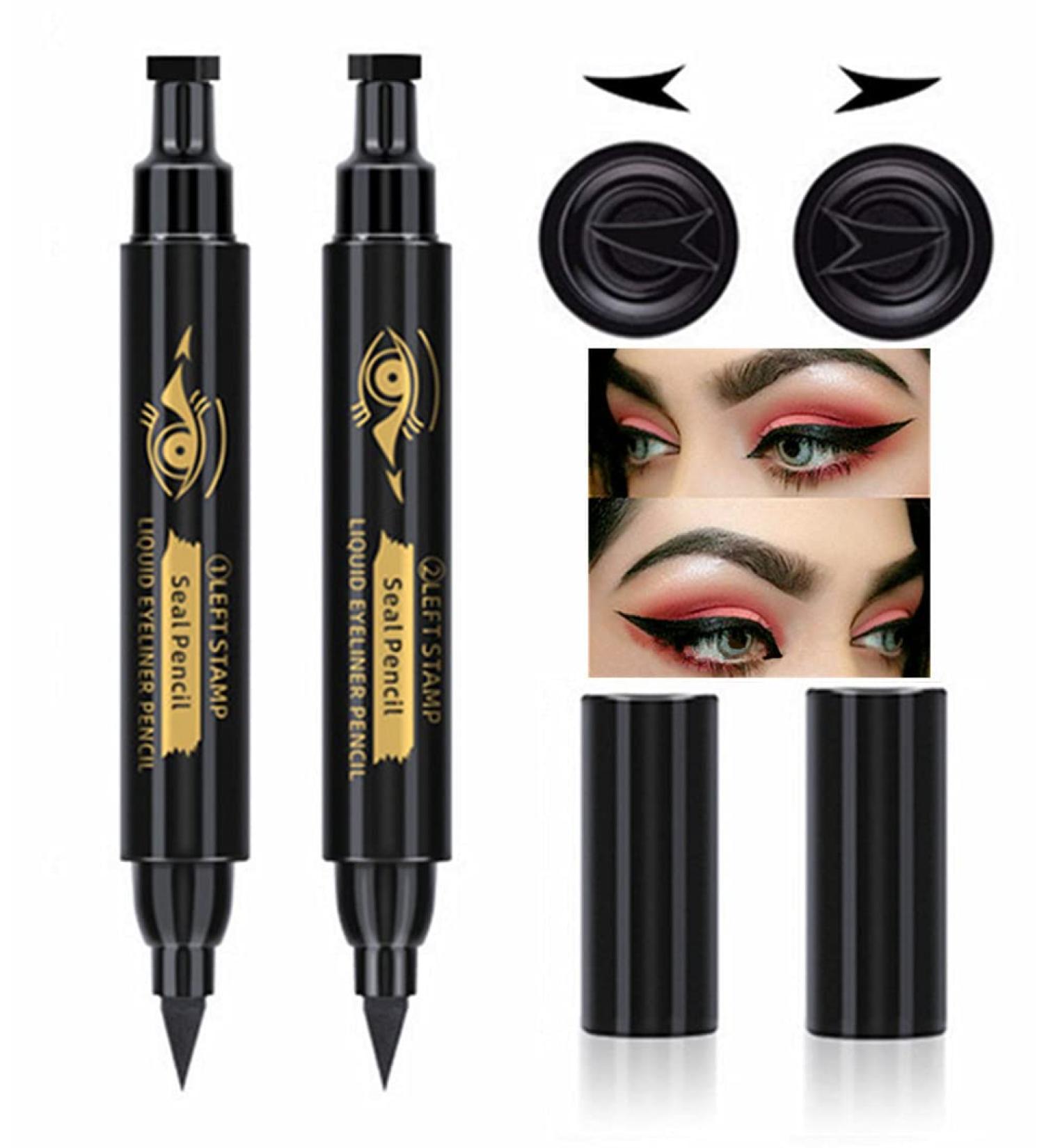 Go Ho Black Waterproof Wing Stamp Eyeliner 2 PCS - Cat Eye Winged Eyeliner Stamp for Left & Right Wing - Smudge-proof & Long-Lasting - 10MM Super Slim Felt Tip - Buy Online on SooperMarket.com