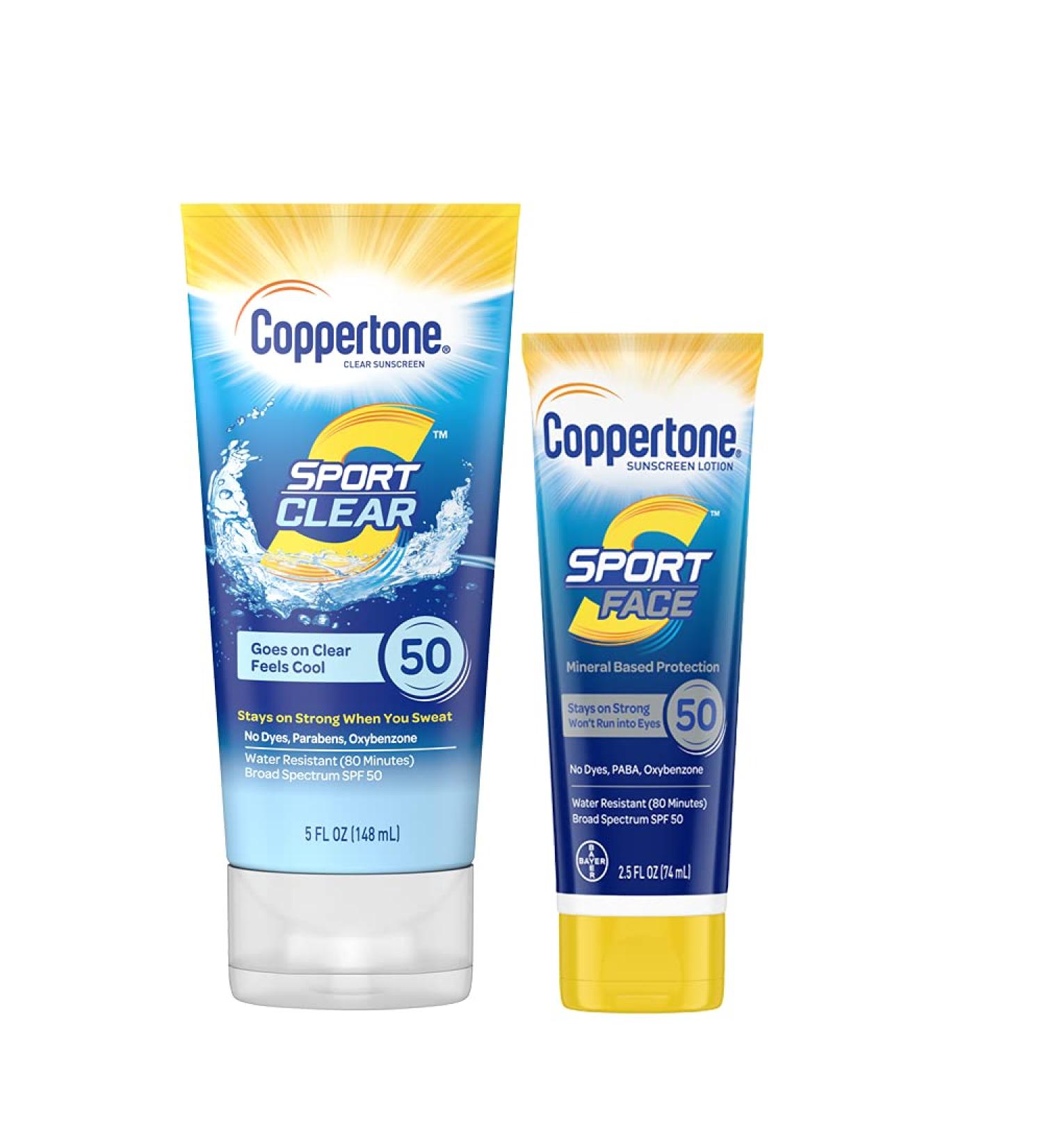 Coppertone SPORT Clear Sunscreen Lotion SPF 50 + Face Sunscreen SPF 50 Pack - Water Resistant (5 Oz Spray + 2.5 Fl Oz Bottle) - Buy Online on SooperMarket.com