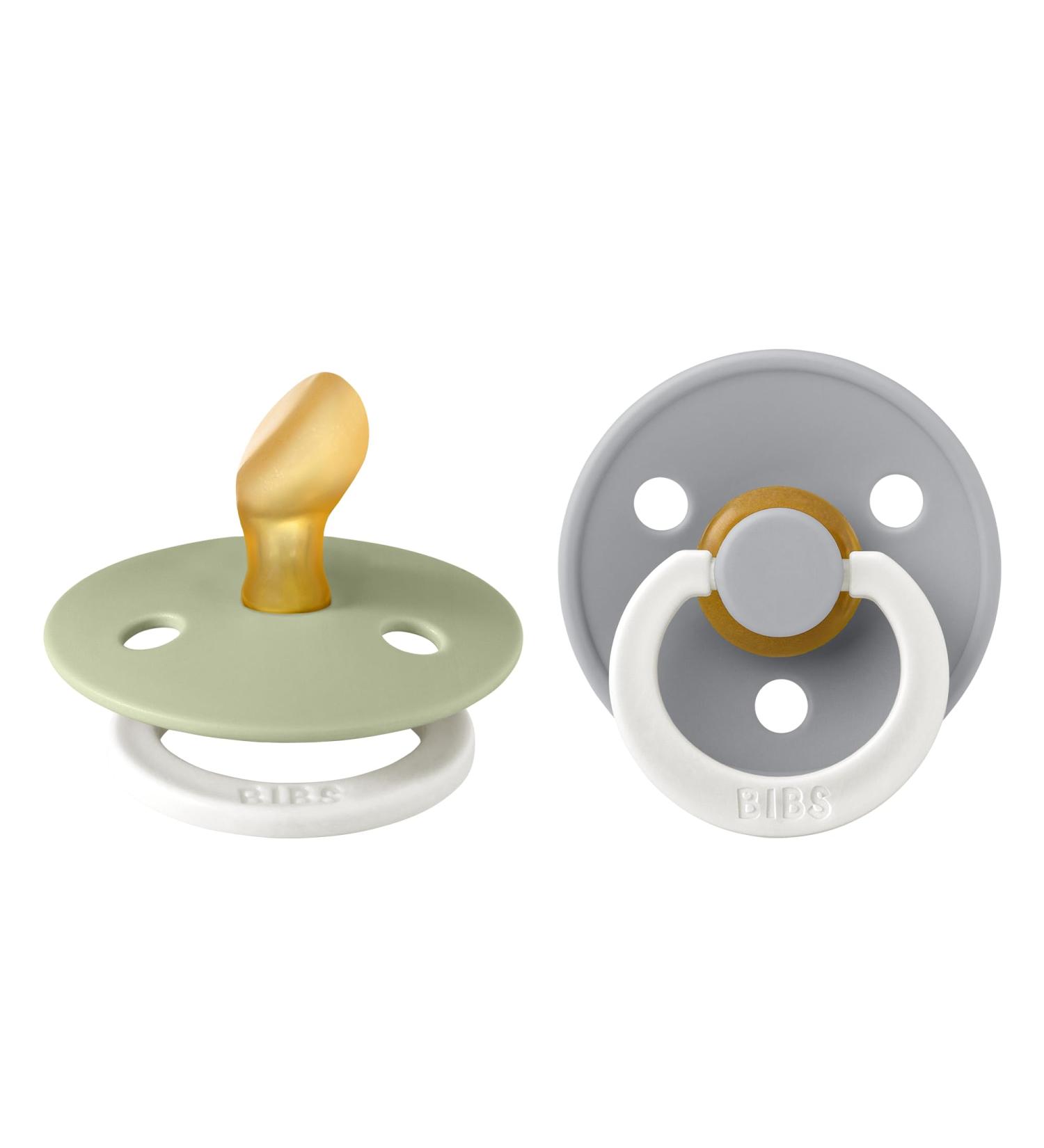 BIBS Colour Anatomical Glow Schnuller 2-Pack | BPA-Free Natural Rubber Latex Soothers | Lights Up in the Dark | Size 1 (0-6 Months) - Sage Glow & Cloud Glow - Made in Denmark - Buy Online on SooperMarket.com