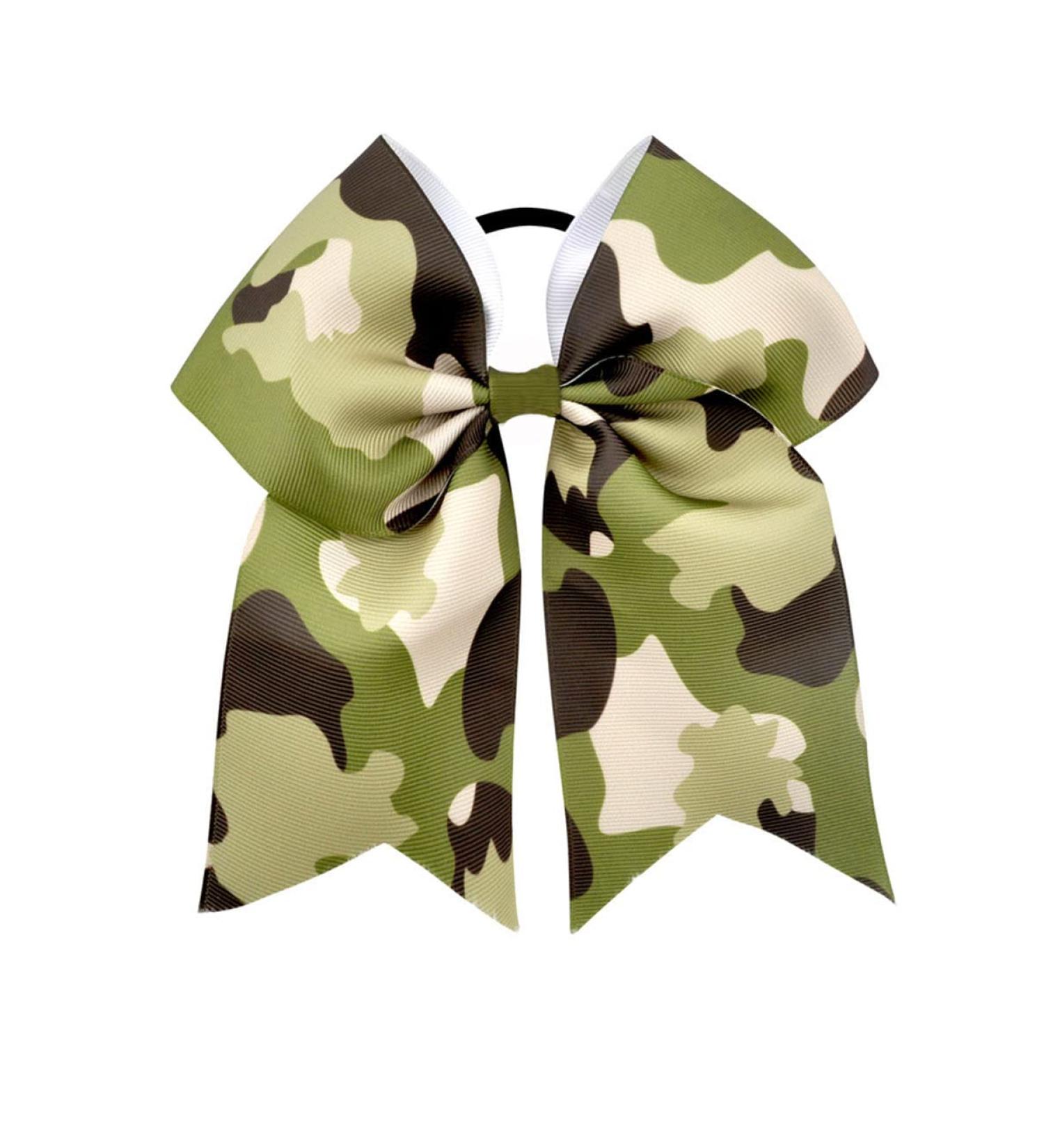 Camouflage Cheer Bow Green Tye Dye Come Hair Bowknot Camouflage Ponytail Holder Bow PHB03 (Come-A)