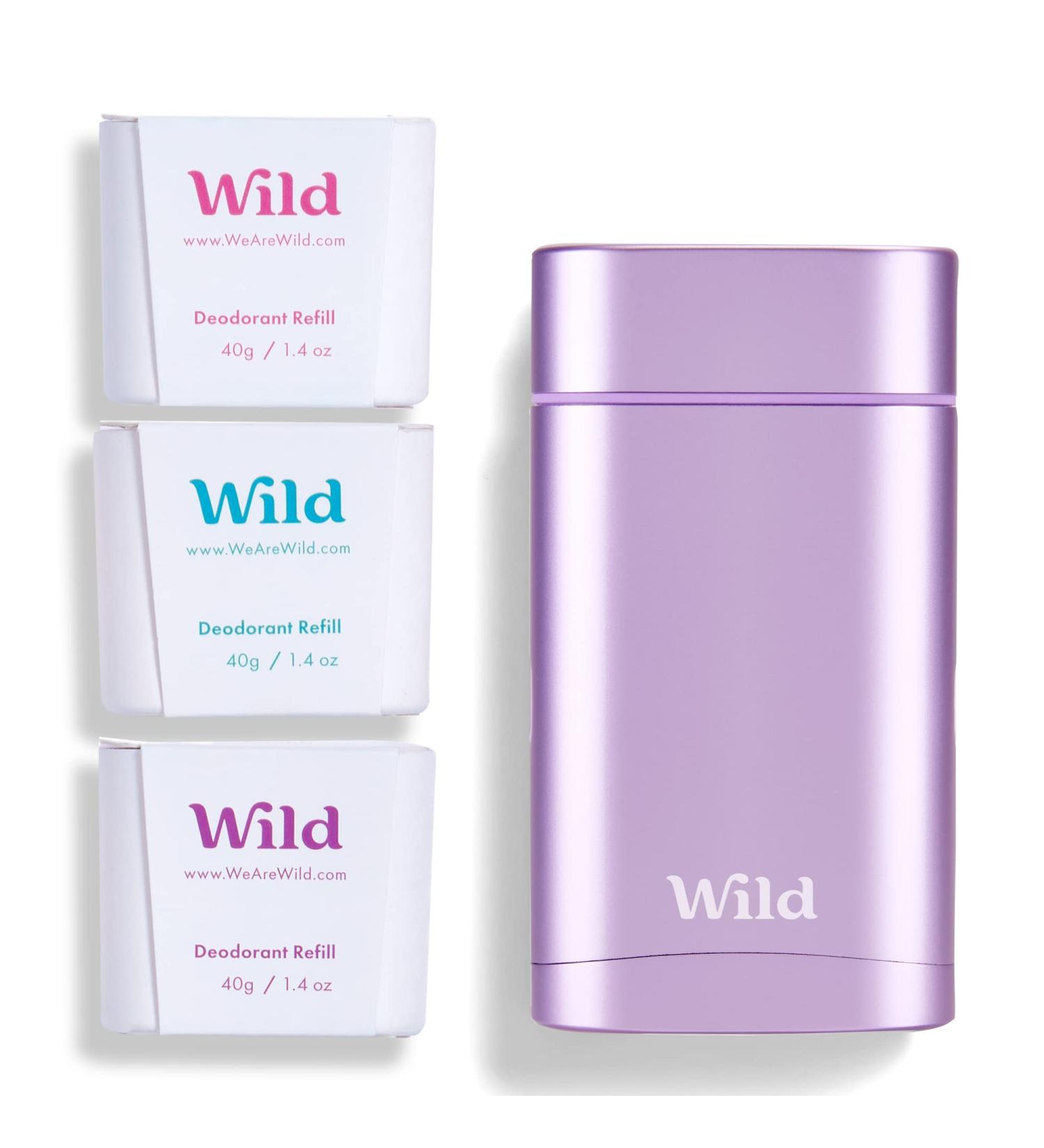 Wild - Natural Refillable Deodorant - Aluminium Free - Purple Case with Refill Variety Pack (3 x 40g) - Includes Fresh Cotton & Sea Salt Jasmine & Mandarin and Coconut & Vanilla Scents - Vegan Refill Variety Pack 120 g (Pack of 1) - Buy Online on SooperMarket.com