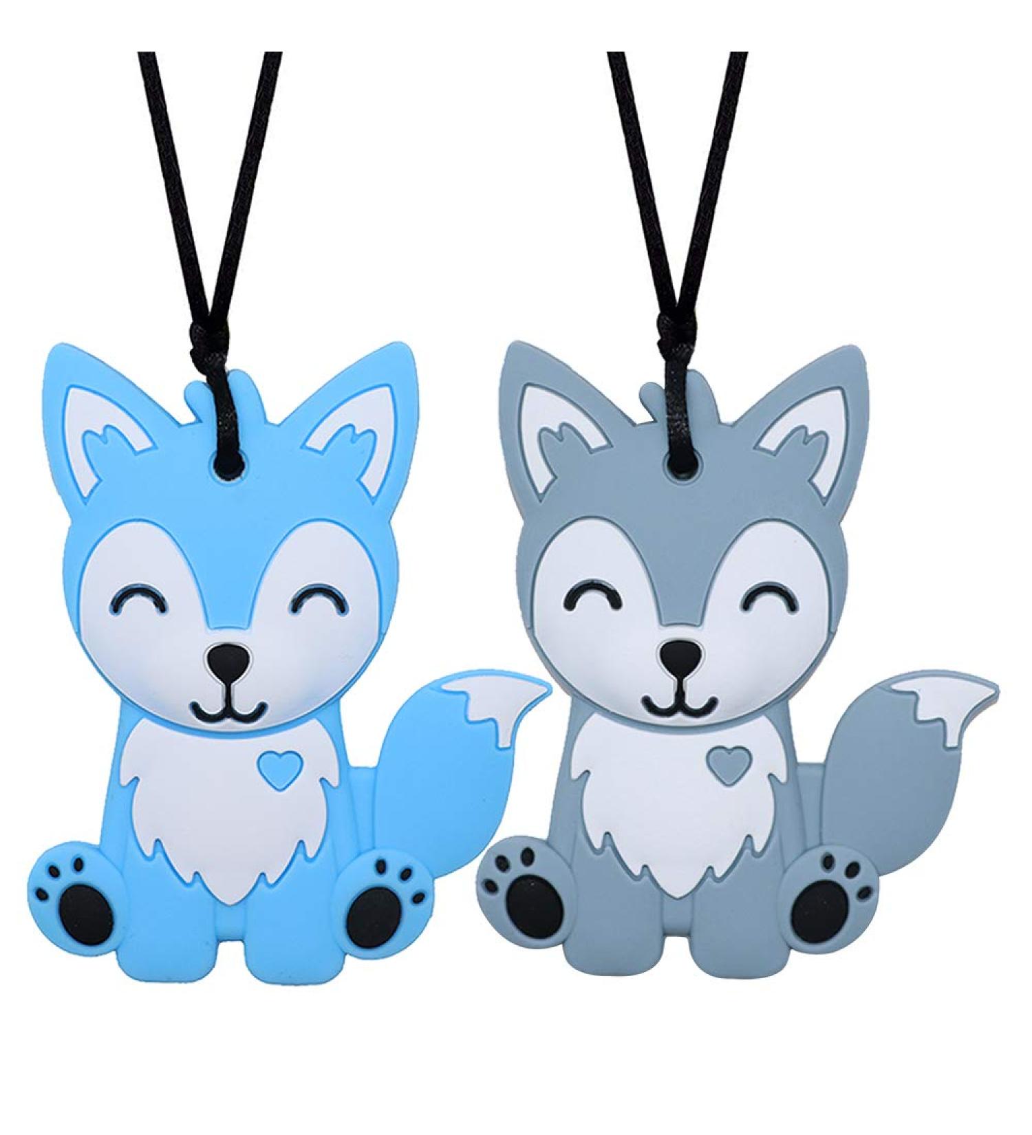 Sensory Chew Necklaces for Kids - 2 Pack Fox Silicone Chewy Toys for Autism ADHD SPD - Blue&Grey - Buy Online on SooperMarket.com