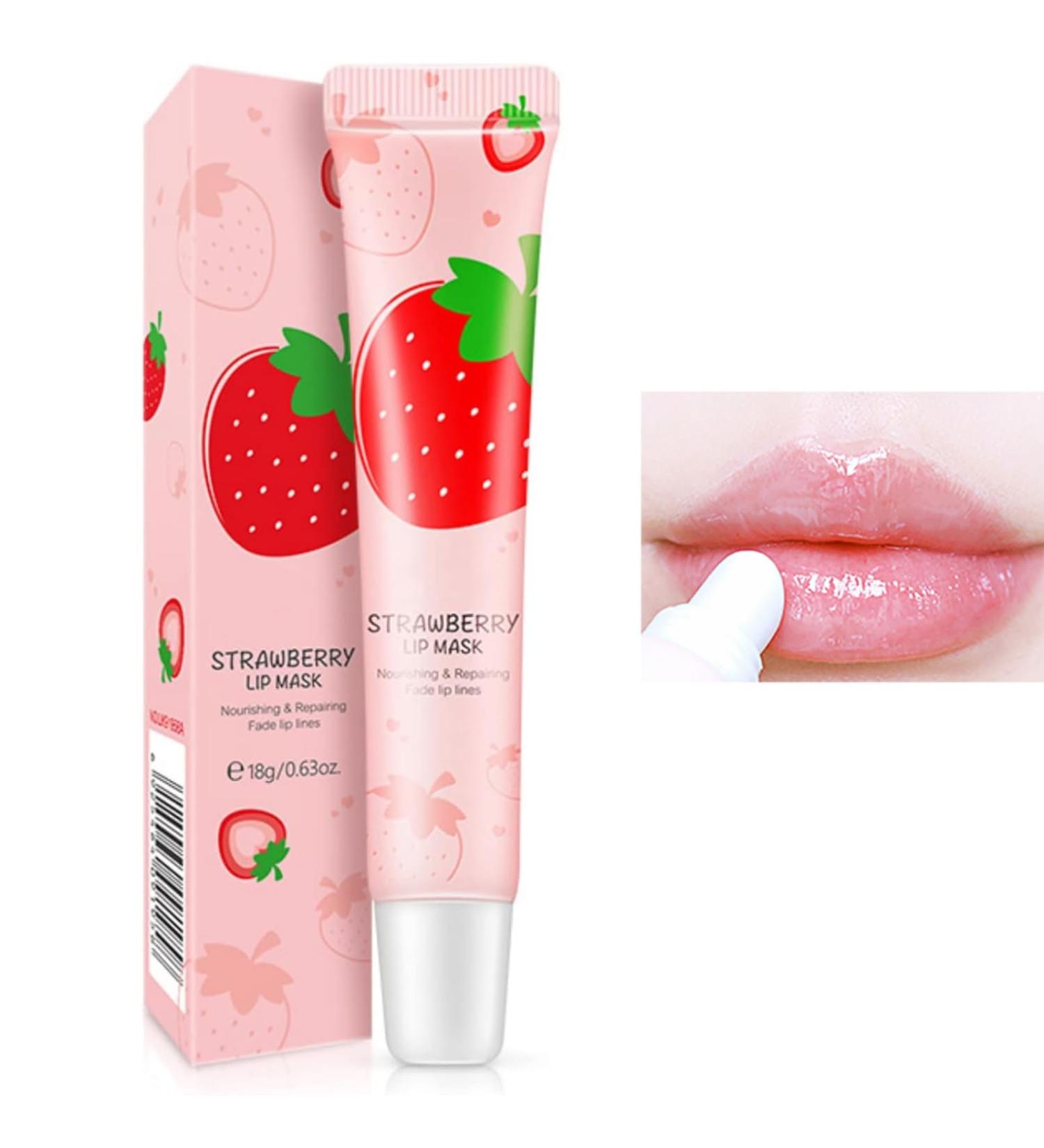 Lip Sleeping Mask Strawberry Lip Balm Overnight Lip Masks Skincare Lip Oils Moisturizing Lip Balm Stick Lip Plumper Lip Moisturiser for Dry Chapped Peeling Cracked Lips Fades Lip Lines - Buy Online on SooperMarket.com