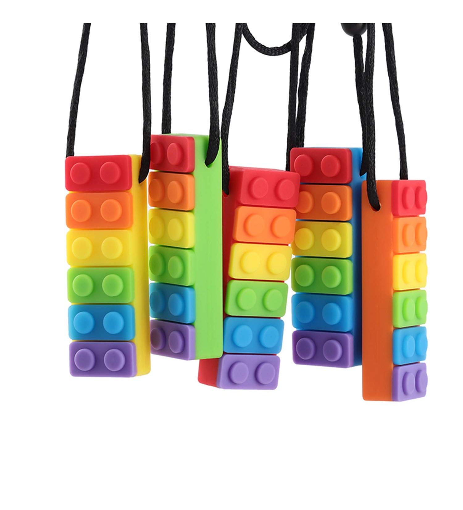 Sensory Chew Necklace - Rainbow Color Silicone Chew Pendant for Teething Babies, Autism, ADHD - 5 Pack - Buy Online on SooperMarket.com