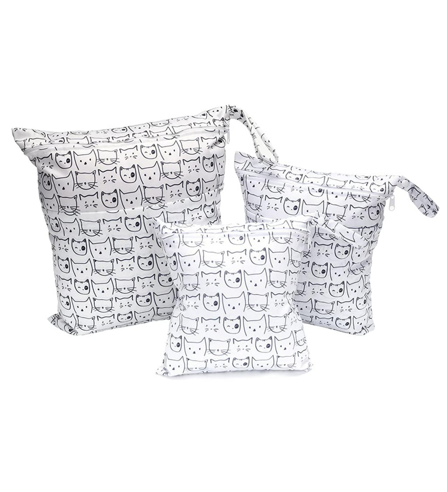 EGURS 3-Piece Diaper Pocket Set with Reusable Wetbag | Cat White | Organizer Bags for Babies Diapers and Accessories - Buy Online on SooperMarket.com